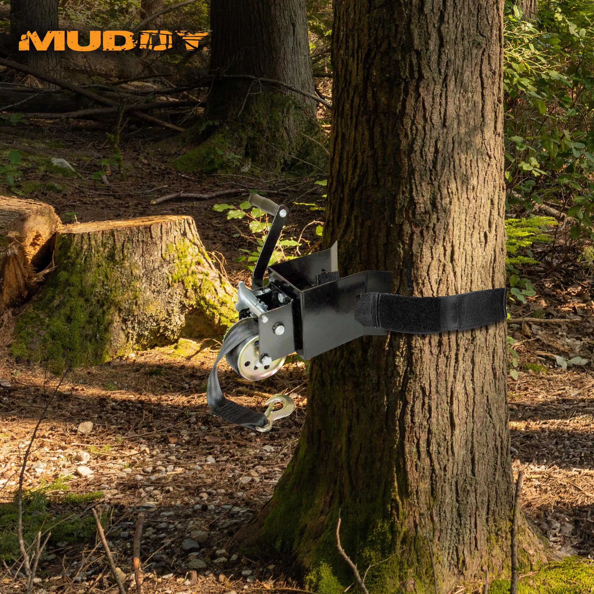 Muddy Ladderstand Hunting Tree Stand Installation Hoist Kit with 25 Foot Heavy Duty Winch Strap, Solid Steel Winch, and Pully System