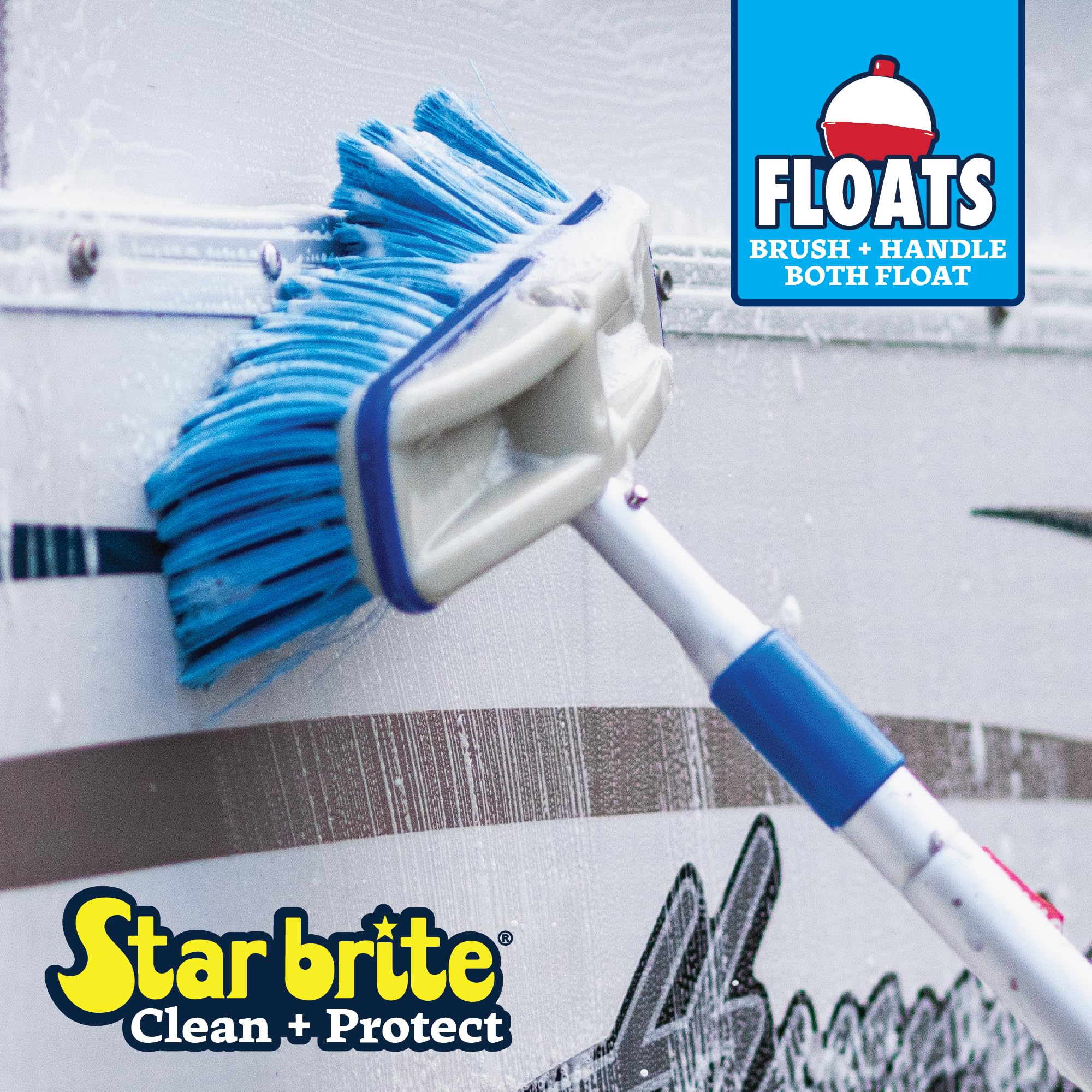 Deluxe STAR BRITE Telescoping Deck Brush Kit - Extendable Aircraft-Grade Aluminum Handle, Medium Multipurpose Bristles, Floats if Dropped, Ergonomic Design, Multi-Surface Cleaning - Blue (040192)