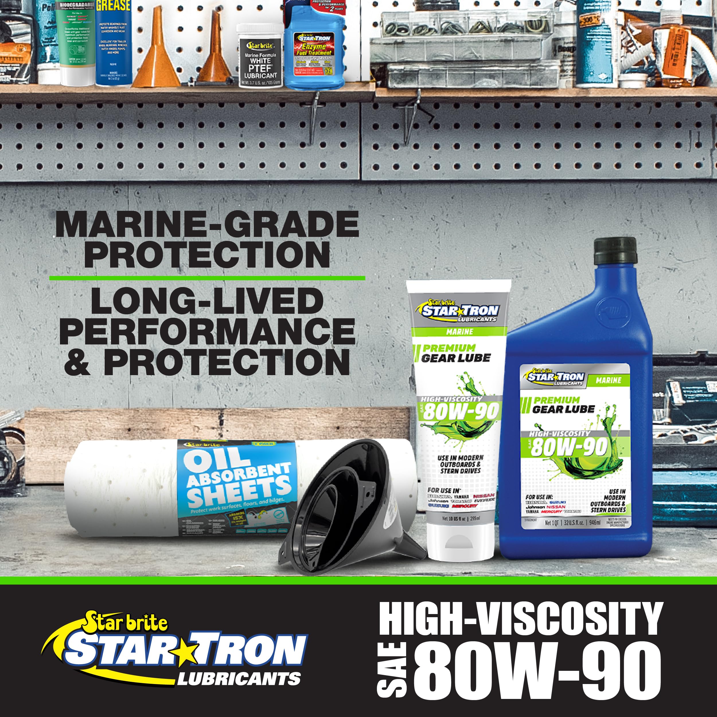 STAR BRITE High Viscosity Star Tron Lower Unit Gear Lube 80W90 - Anti-Wear, Rust & Corrosion Inhibitors, Ideal for Outboard Motors & Stern Drives - 32 OZ (027032)