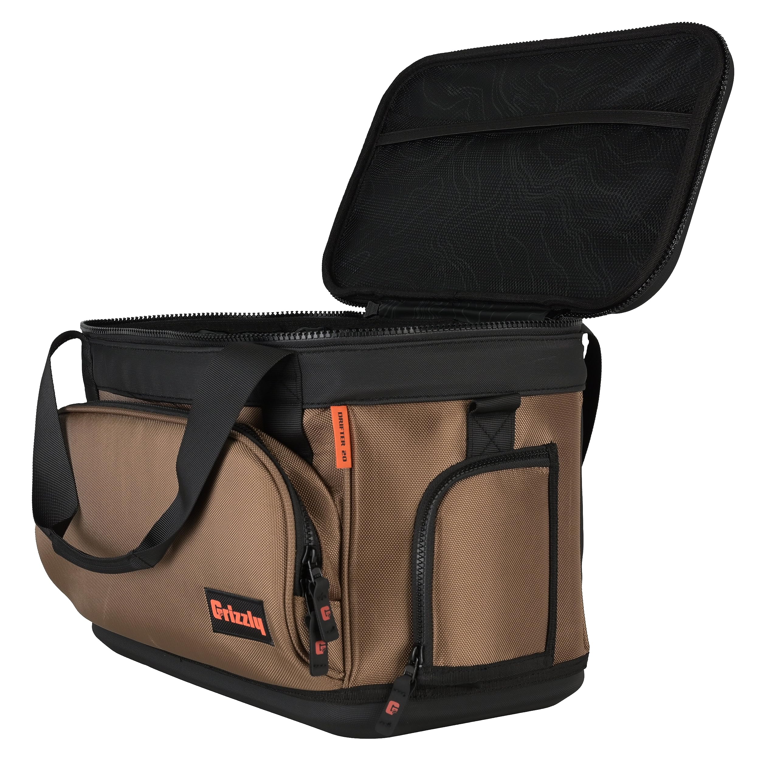 20 Soft Sided Cooler Grizzly Drifter | 20 qt Flip-Top Cooler Bag | Ice Chest for Beach Boat Camping Fishing Hiking Hunting Picnic | Lightweight Portable Insulated Waterproof | Tan