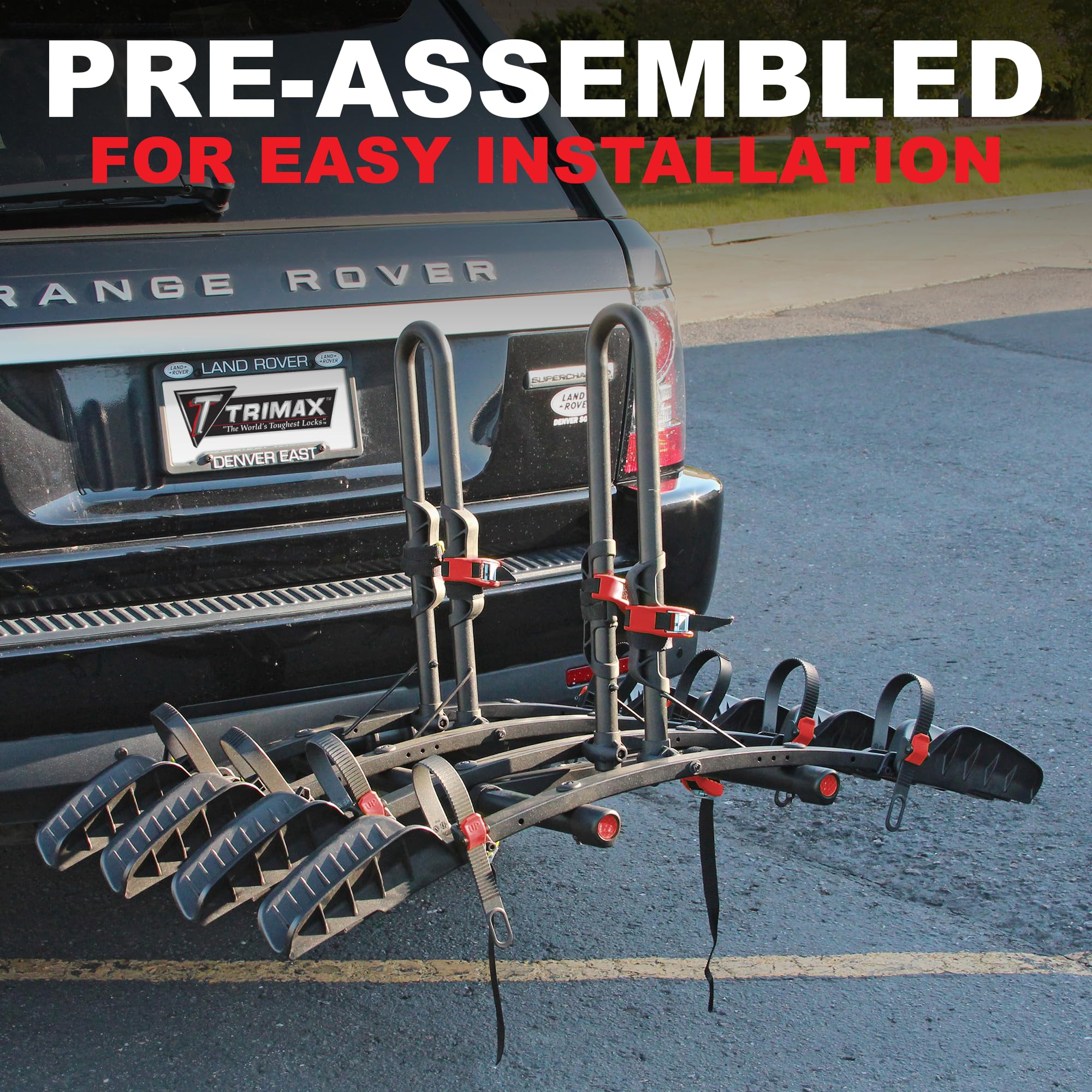 Trimax RMBR4 - Hitch Mount Tray Road-MAX - 4 Bike Rack Hitch Mount for SUV, Truck, Van - Foldable, Locking Arms, 2" Receiver - 1 Rack