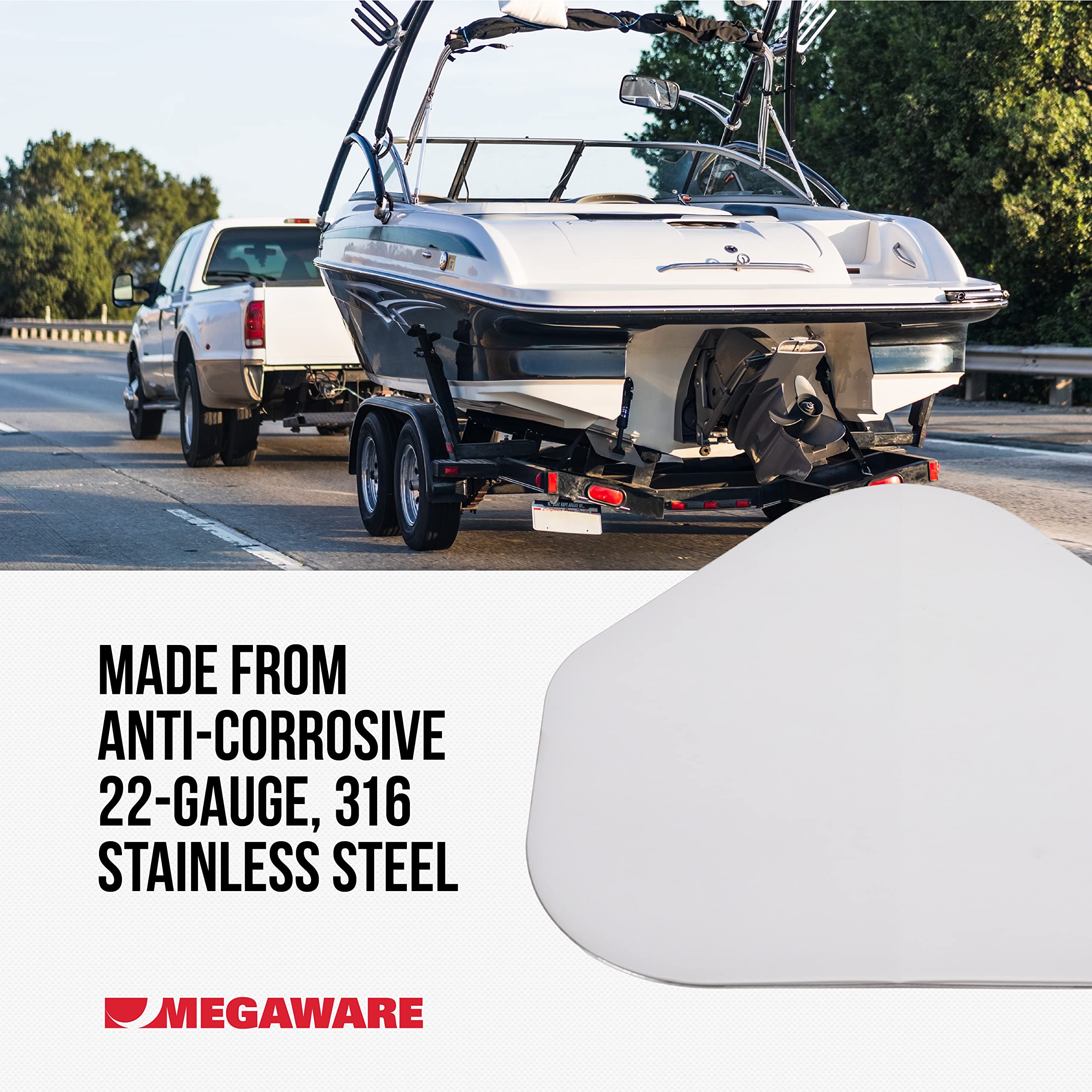 MEGAWARE ScuffBuster KEELGUARD XL BowGuard, Prevent Trailer Bow Roller Damage by Stern Eye Bolt; 3M Adhesive; Stainless Steel Mirror Polished Finish; Easily Bends; Solid (9" x 8.75")