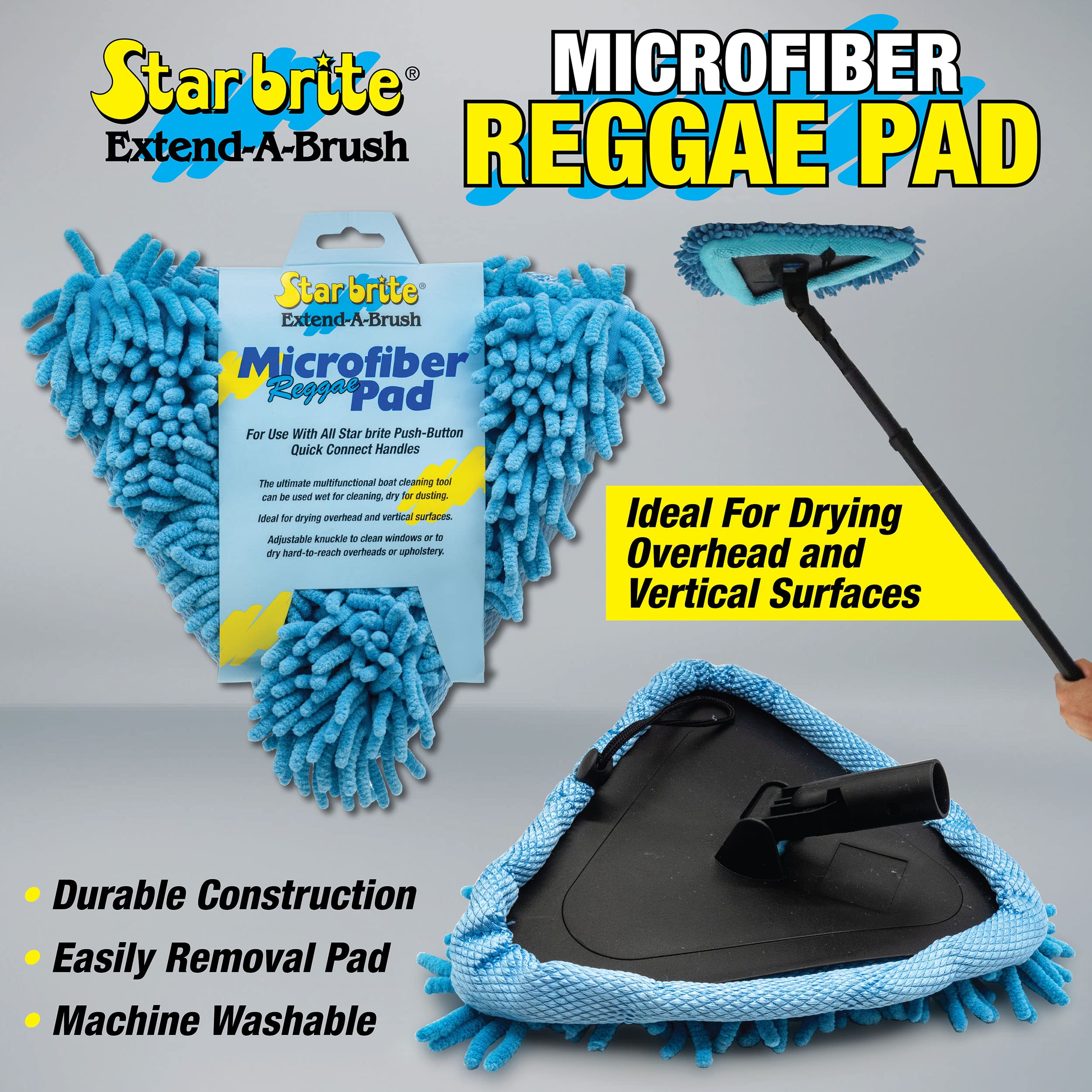 Reggae STAR BRITE Wet/Dry Pad - Super Absorbent Microfiber for Boat, Car & RV - Scratch-Free Cleaning with Articulated Base (040128)