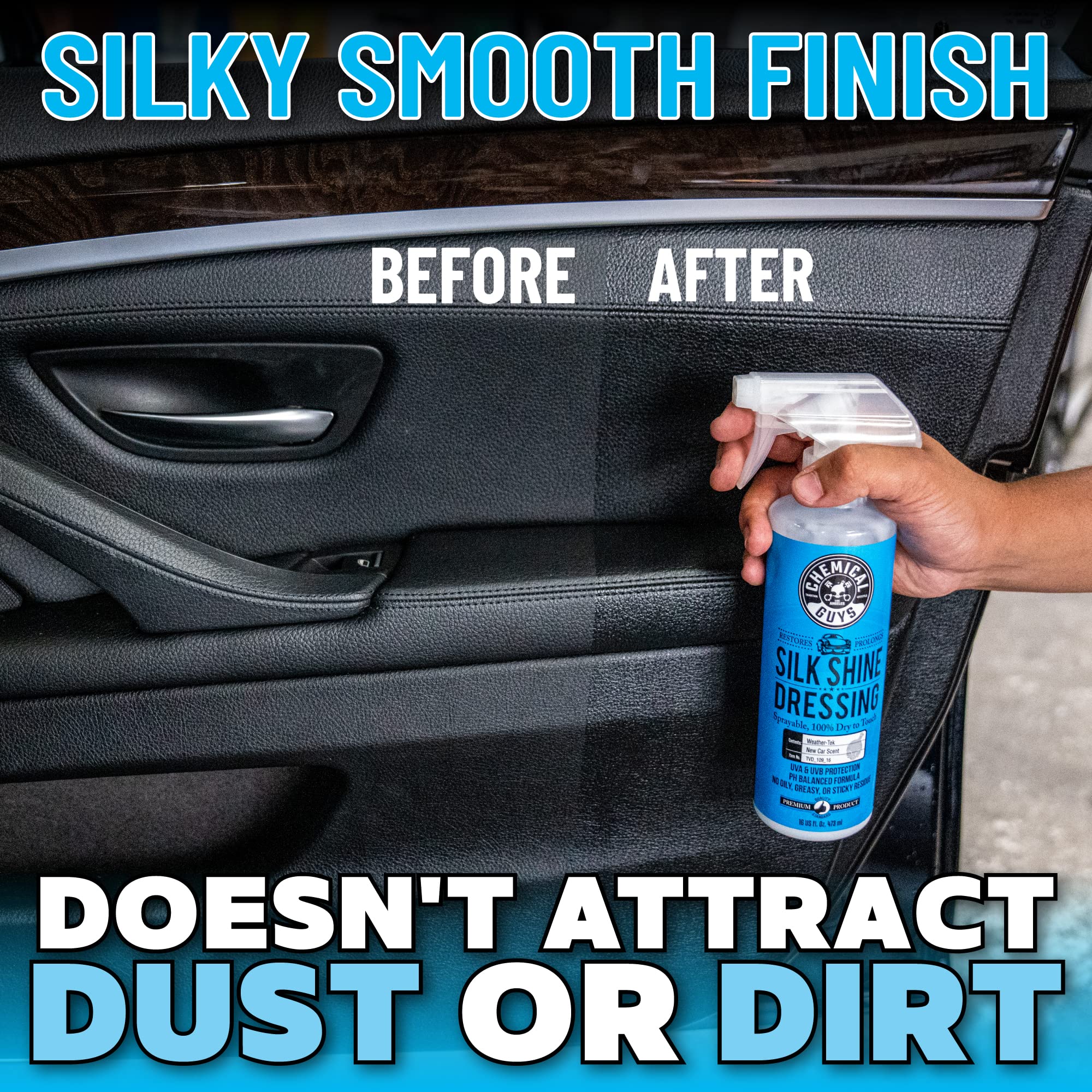 Silk Shine Chemical Guys Tire and Trim Dressing and Protectant – Non-Greasy Vinyl, Plastic & Rubber Spray, Plastic Restorer for Cars – Restores Shine for Cars, Trucks, Motorcycles, RVs, 128 oz