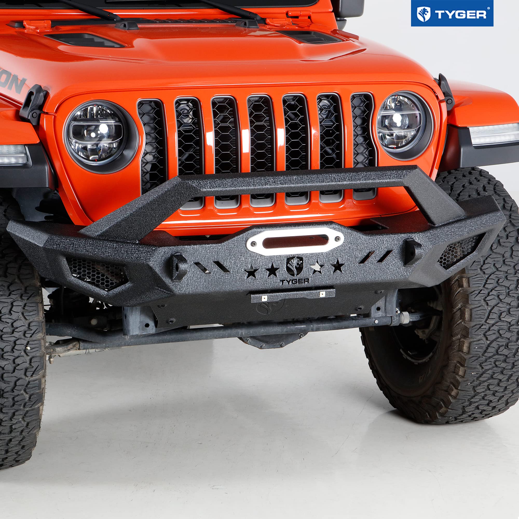 TYGER FURY Front Bumper w/Skid Plate Winch Plate Compatible with 2007-2026 Jeep Wrangler JK/JL; 2020-2026 Gladiator | Textured Black Tyger Auto TG-BP6J80068