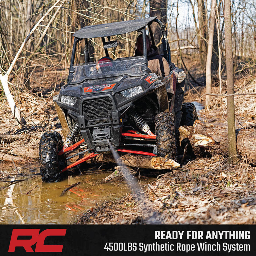 4,500 LB Rough Country UTV/ATV Winch - ProSeries 1.4HP Electric Winch with 50 Ft Synthetic Rope, Remote, Waterproof 12V Off-Road Recovery System