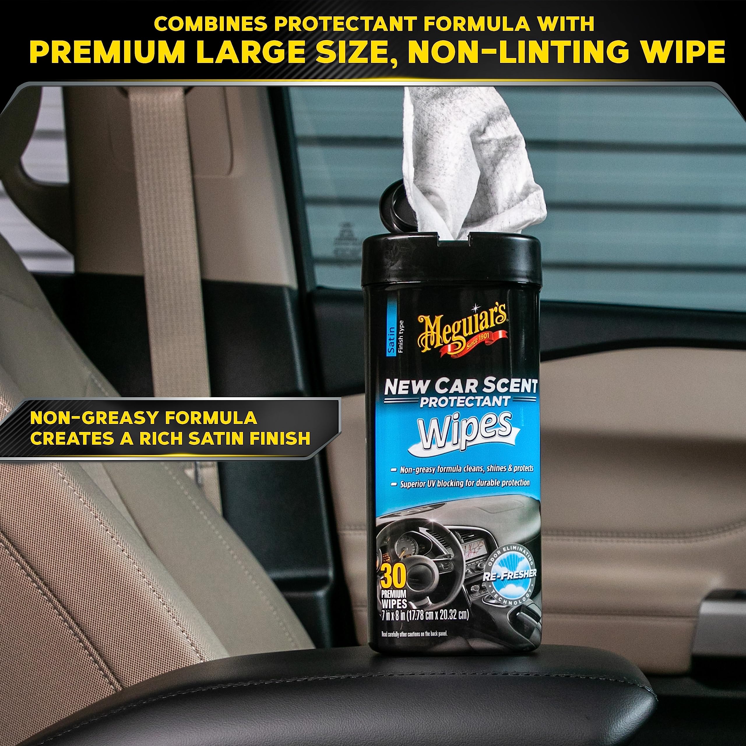 Meguiar's Protectant Wipes New Car Scent - Easy to Use Car Wipes that Protect and Freshen Your Car's Interior - Ideal for Car Detailing & Maintenance - 30 Ct