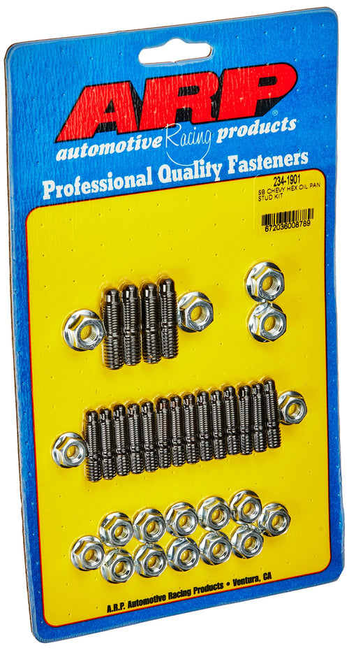 ARP Oil Pan Stud Kit 2341901 With Hex Nuts, Black Chrome Moly Steel, For Select Chevrolet Small Block Applications