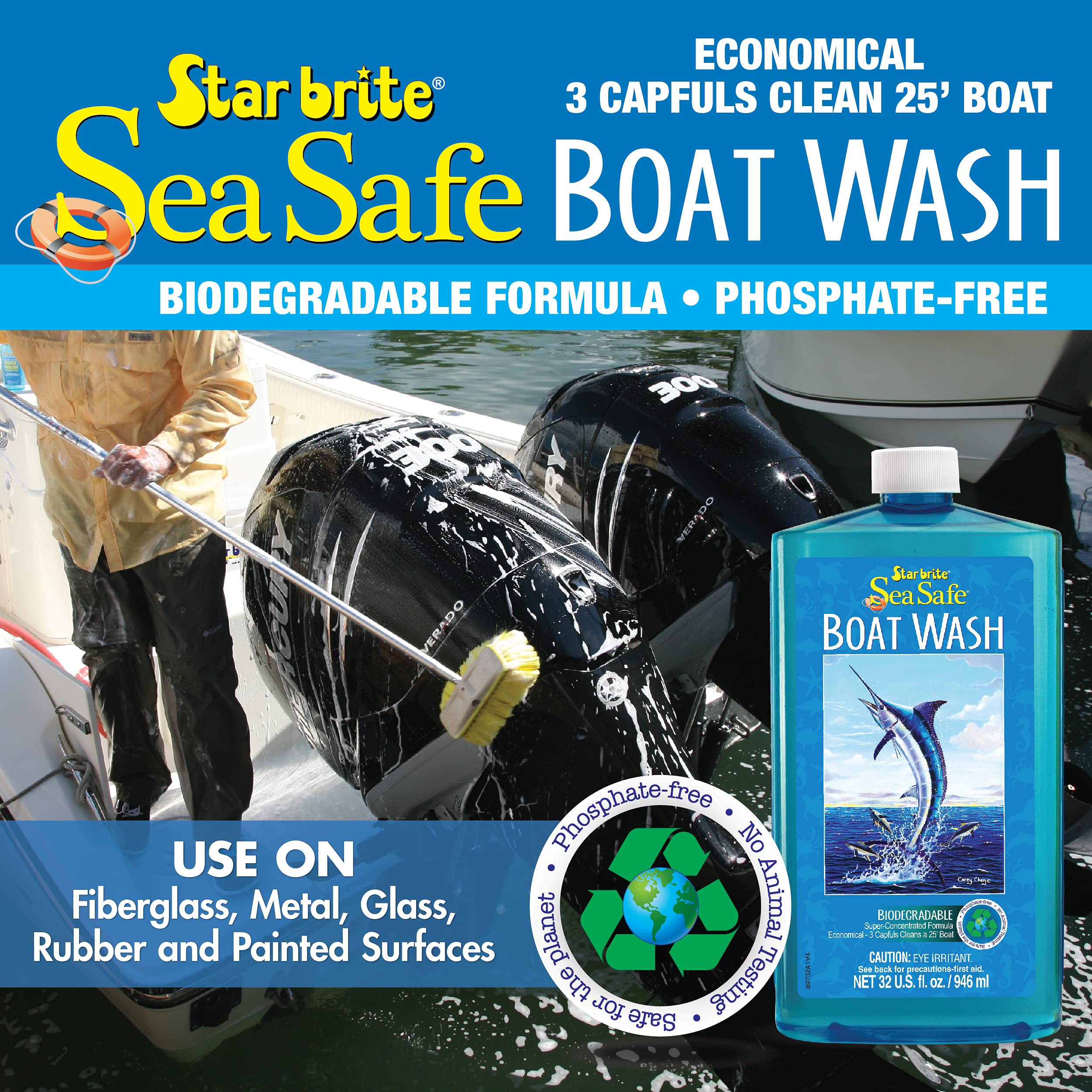 STAR BRITE Boat Wash Sea Safe – Super Concentrated, Biodegradable Formula – Gently Removes Dirt, Grime, Salt Without Stripping Wax or Polish – Designed for All Boat Surfaces 32 OZ (089732PW)