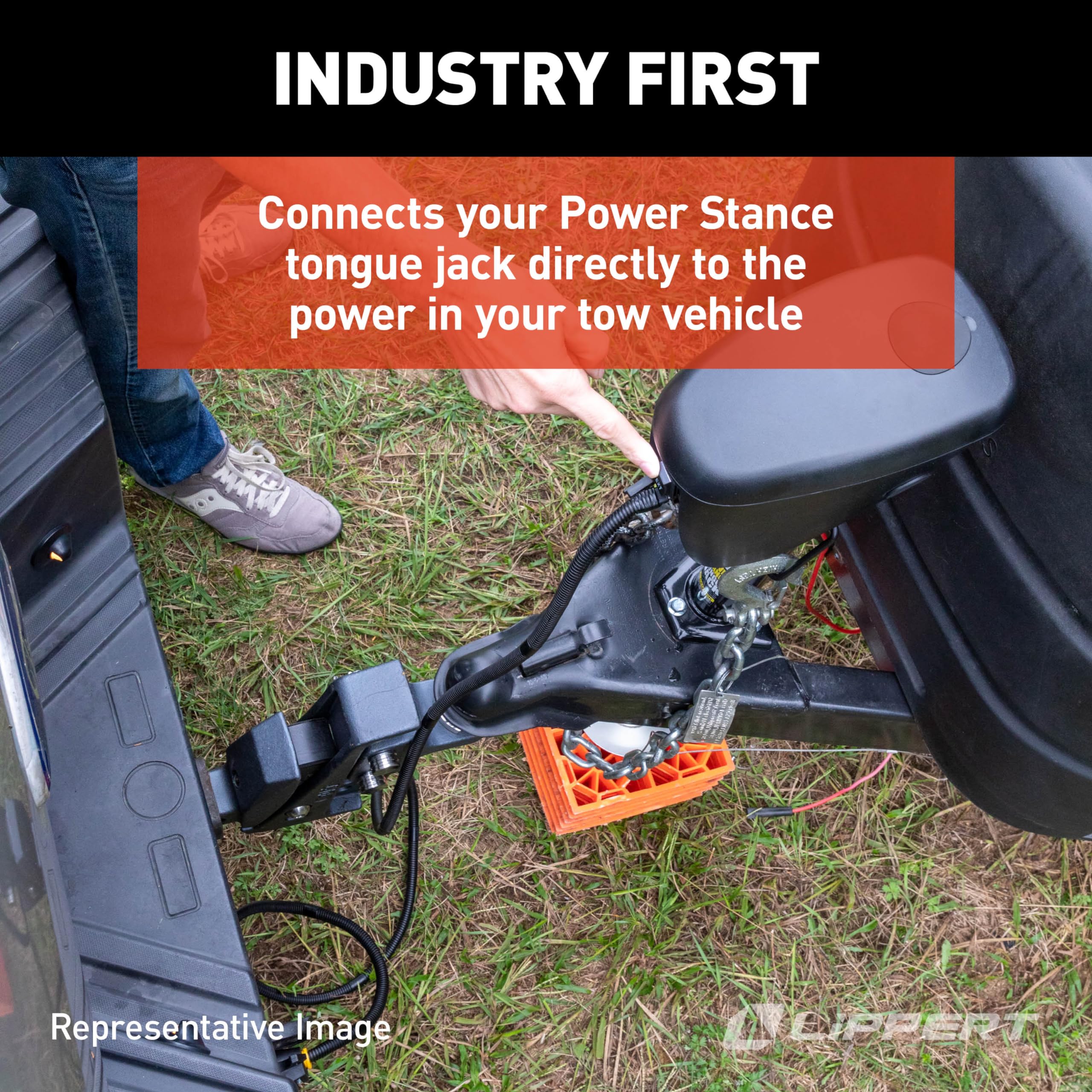 Power Swap Auxiliary Cord for Lippert Power Stance Tongue Jack, 6' long Cable, 2-Way to 7-Way Plug, Won’t Drain Your RV Battery, LED Lights for Nighttime Visibility, Emergency Manual Crank – 813749