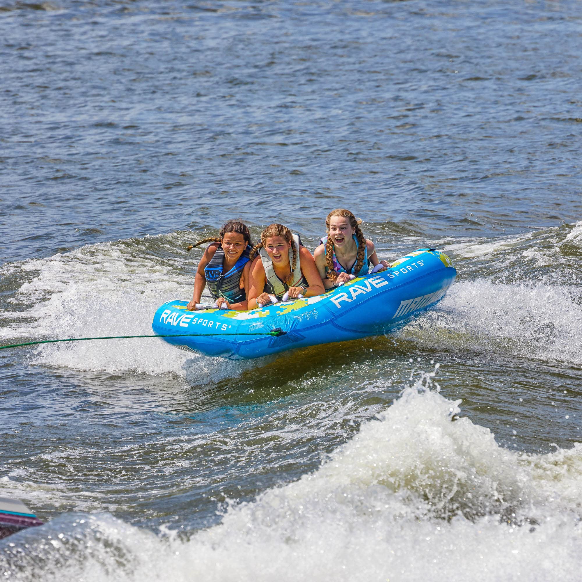 Mambo RAVE Sports Inflatable Towable Tube, 1-3 Riders, Wing Shape for Fast Rides, Durable Nylon Cover, Foam-Filled Reinforced Handles, Quick Connect Tow Point, Boat-Towables, Holds 510 lbs