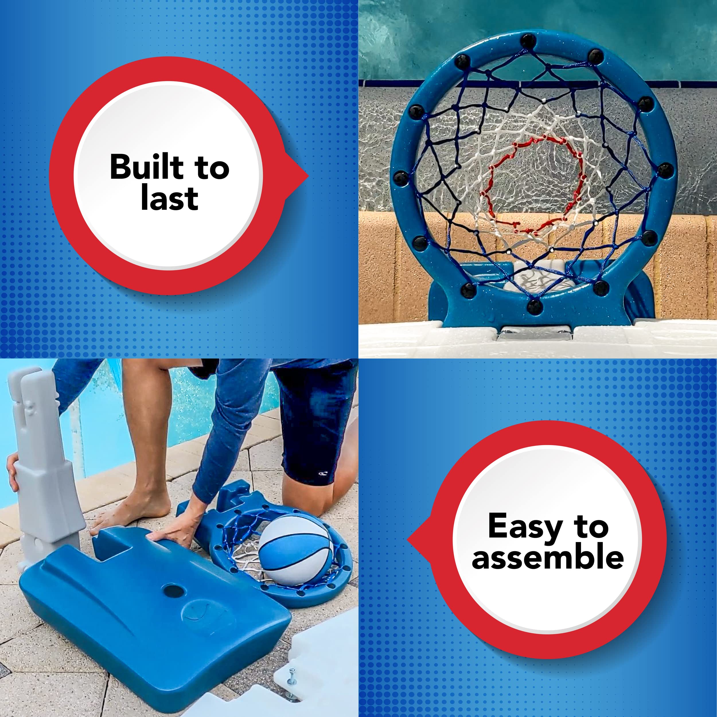 Simplay3 Basketball Hoop Pooltime Game Set for Swimming Pools, Includes Ball, Pump and Net- Blue, Ages 8+, Made in The USA