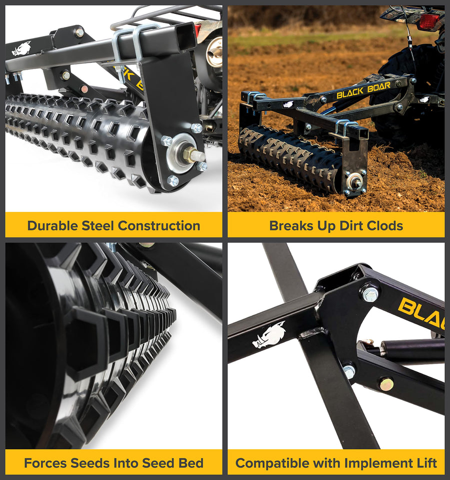 ATV/UTV Black Boar Cultipacker Implement, Breaks Up Clods, Packs Down Loose Soil and Forces Seed Bed (66009)