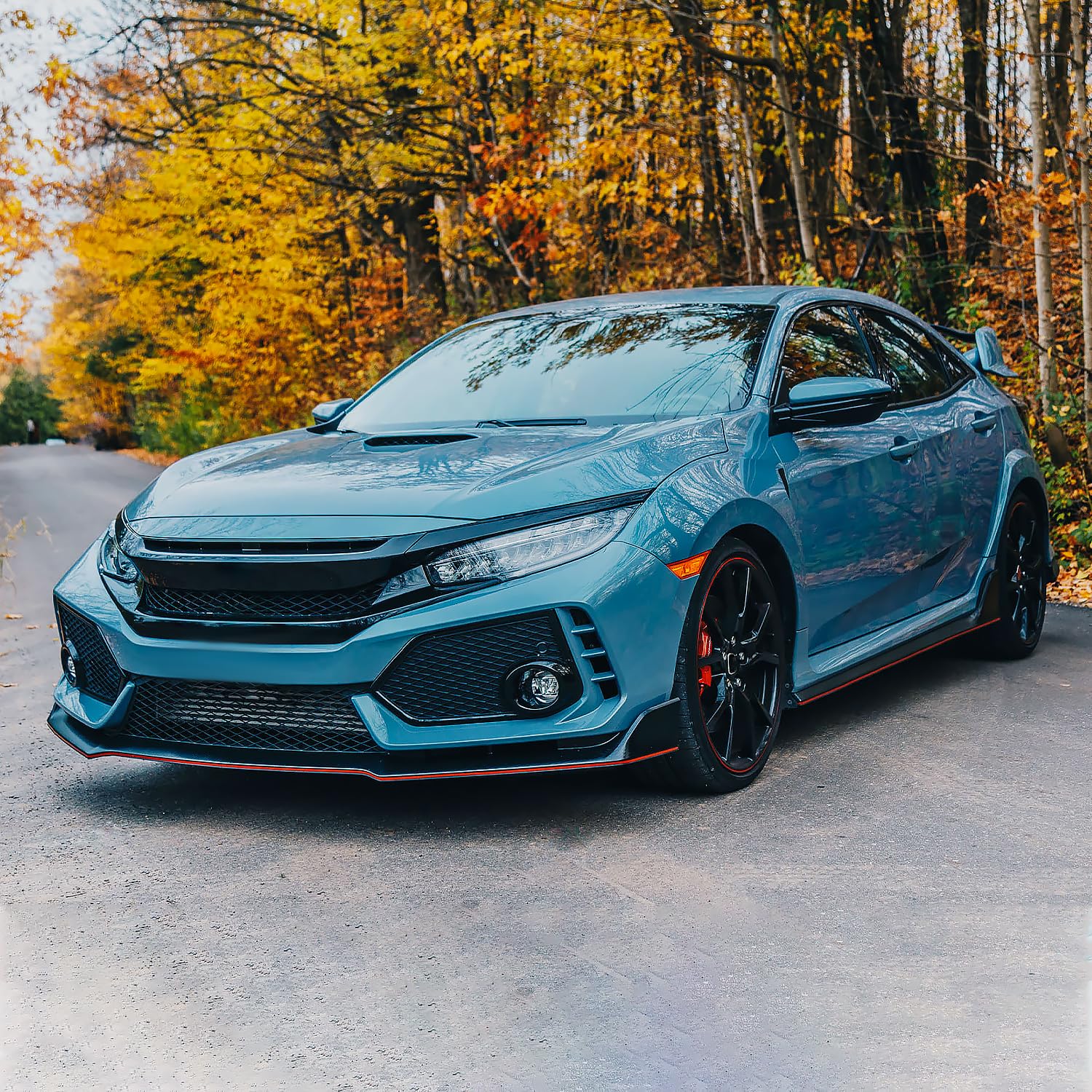 Glossy Black Spec-D Tuning Red Trim Front Bumper Lip Spoiler Splitter Kit 3PC Compatible with 2016-2018 Honda Civic Sedan