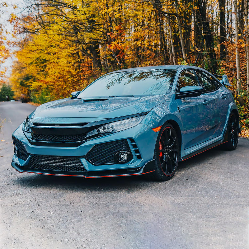 Glossy Black Spec-D Tuning Red Trim Front Bumper Lip Spoiler Splitter Kit 3PC Compatible with 2016-2018 Honda Civic Sedan