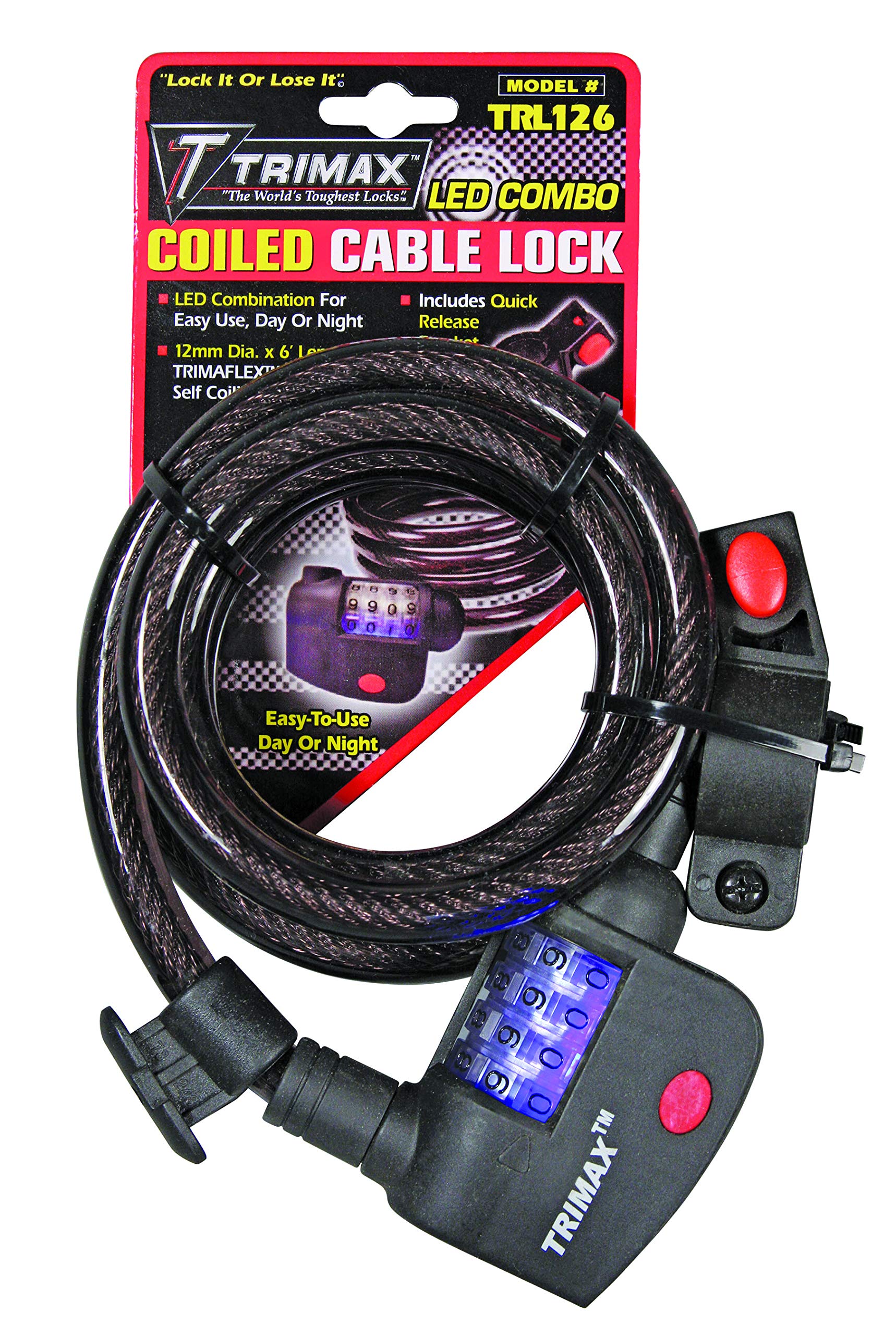 72' x 12 mm Trimax TRL126 Medium Security Combination LED Lock with Quick Release Bracket