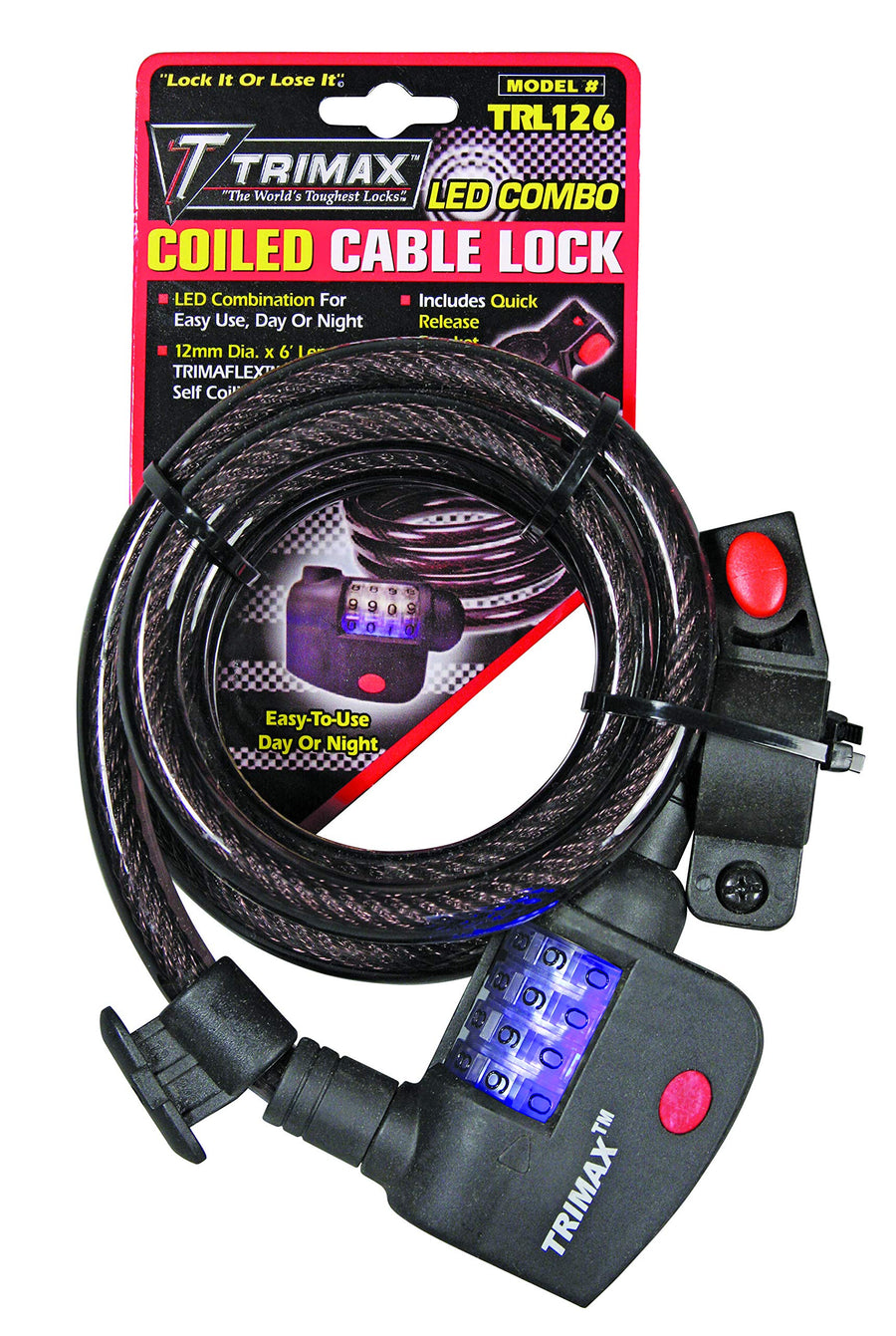 72' x 12 mm Trimax TRL126 Medium Security Combination LED Lock with Quick Release Bracket