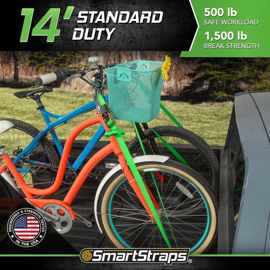14’ SmartStraps Padded Ratchet Tie Down, 4 Pack — Standard Duty Tie-Down Straps — 1,500lb Break Strength, 500lb Safe Work Load — Haul Dirt Bikes, ATVs, and Mowers