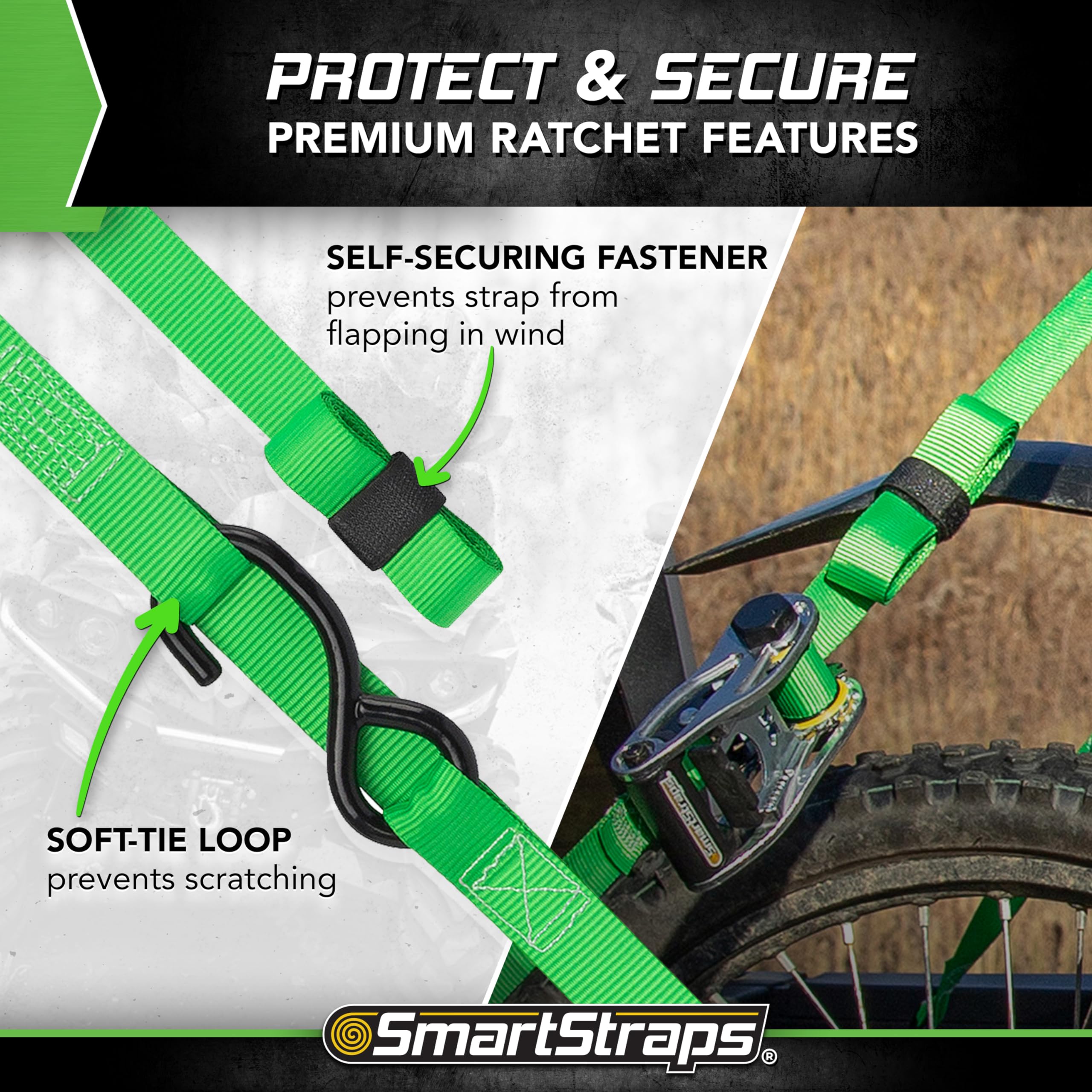 Ratchet Straps SmartStraps - 14ft GRN Premium RatchetX 4pk 1,500lb