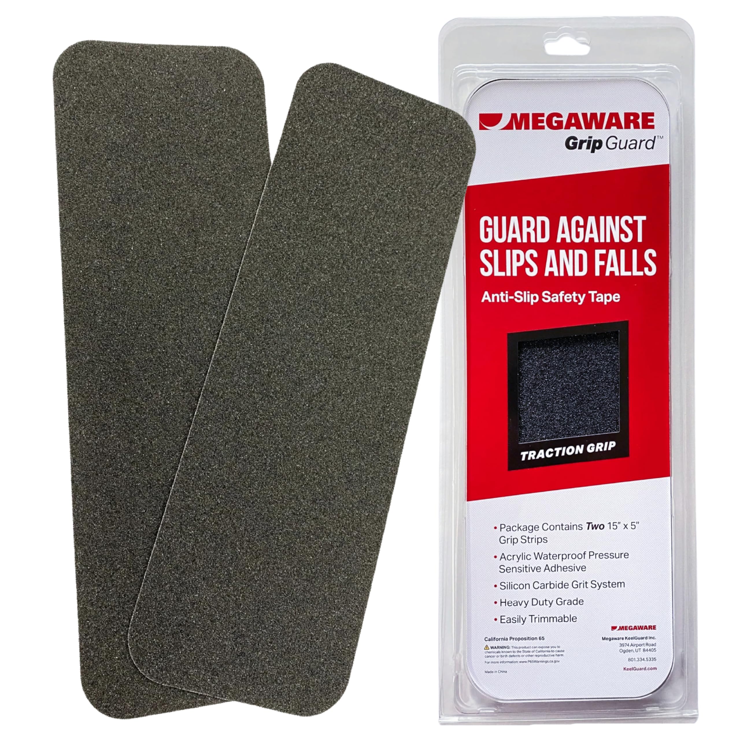 GripGuard MEGAWARE - Anti-Slip Traction Grip Tape - 2 Pack, Pre-Cut Safety Tape for Trailer Fenders and Steps - Prevents Slips and Falls (15" x 5")