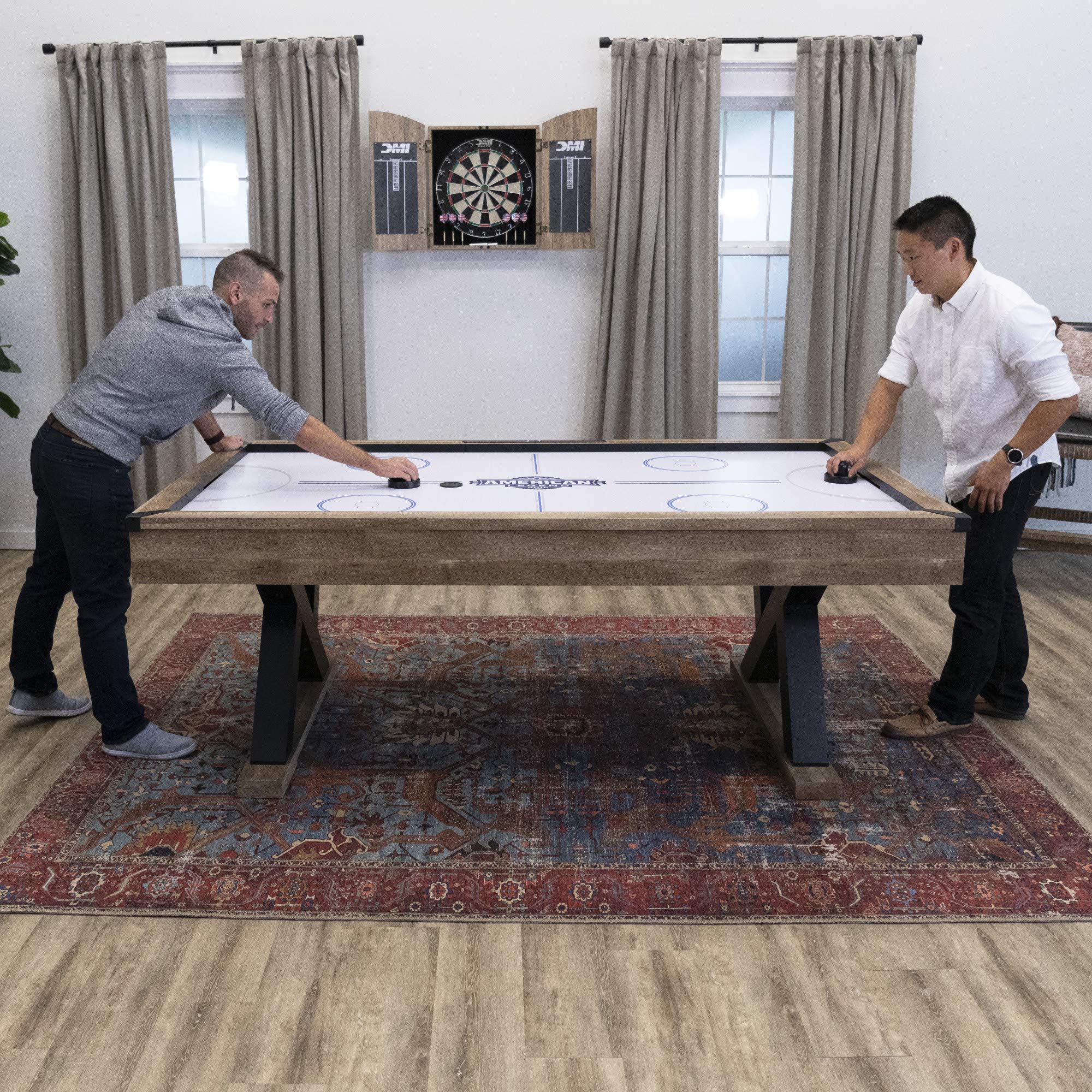 Kirkwood American Legend 84” Air Powered Hockey Table with Rustic Wood Finish, K-Shaped Legs and Modern Design