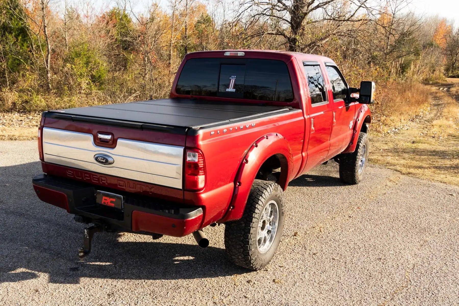 Rough Country Hard Tonneau Cover Tri-Fold for Ford F-250/F-350 Super Duty (1999-2016) - Aluminum Flip-Up Folding Bed Cover, Fits 6'10 (81.0-82.4") Bed