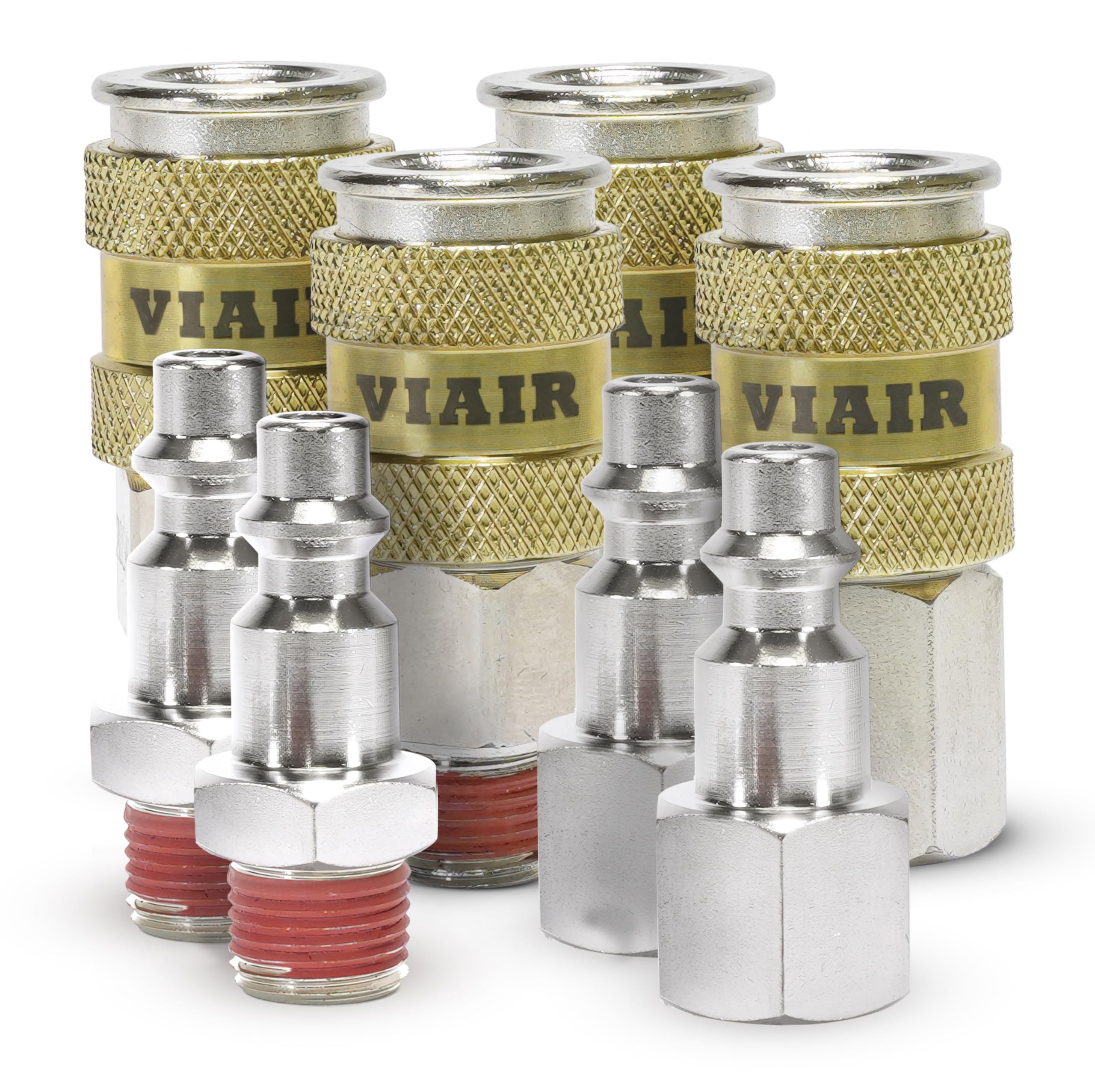 High Flow Couplers 1/4" NPT M (2) & F (2), Quick Connect Studs 1/4" M (2) & F (2), With VIAIR LOGO