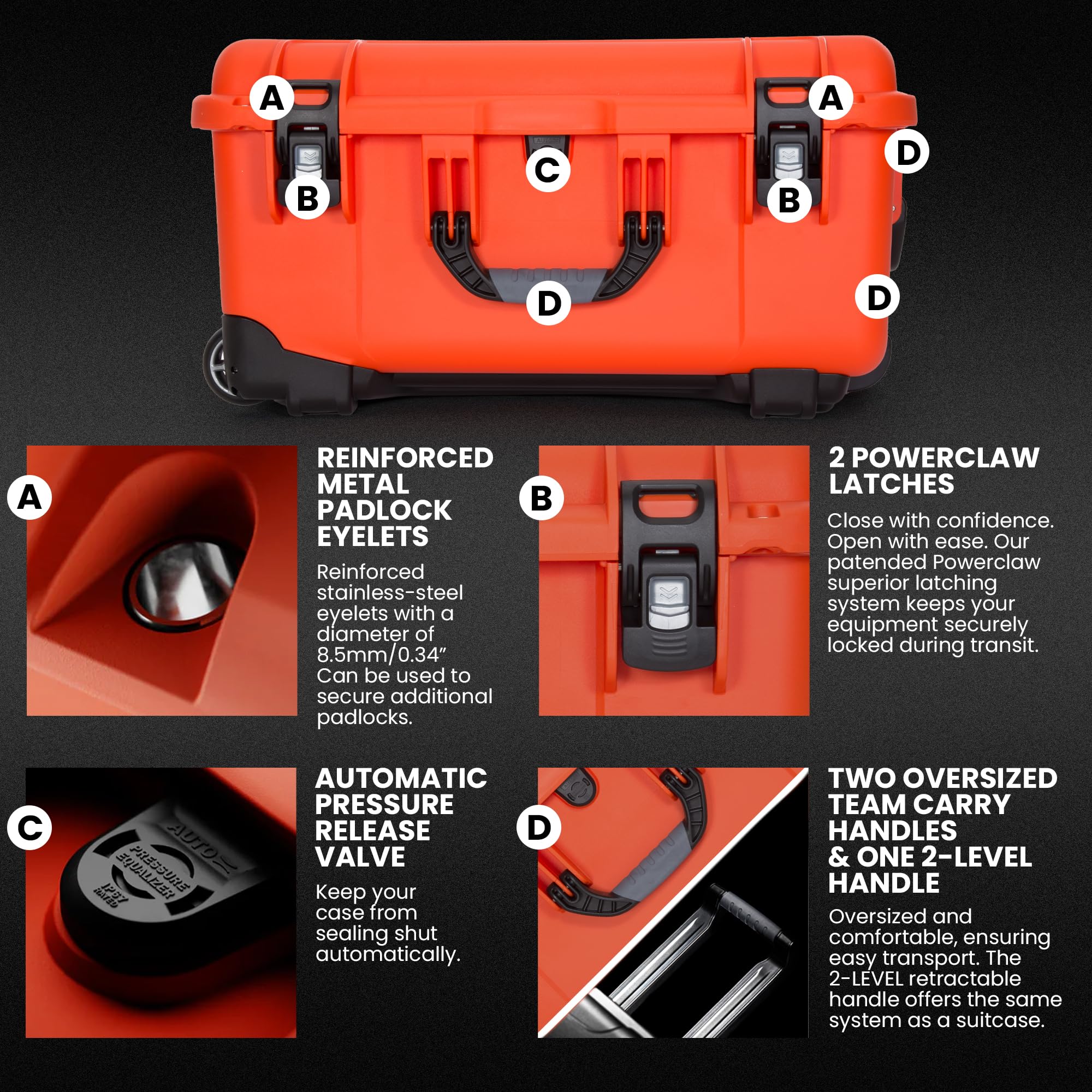 Pro Photo Kit NANUK 950 – Waterproof Travel Camera Hard Case with Padded Dividers and Wheels, 22.8” x 18.3” x 11.7”, Dustproof and Impact-Resistant, Ideal for Heavy Loads – Orange