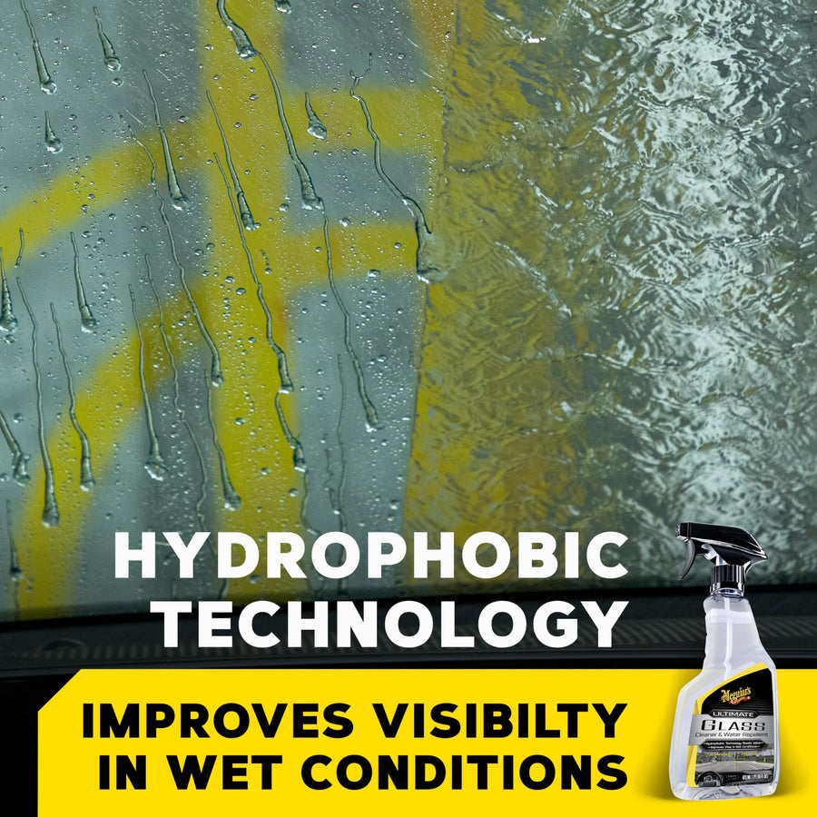 Ultimate Glass Cleaner & Water Repellent Meguiar's - Premium Glass and Window Cleaner for Quick Cleaning with Hydrophobic Technology that Acts as a Rain Repellent Improving Visibility in Rain - 16oz