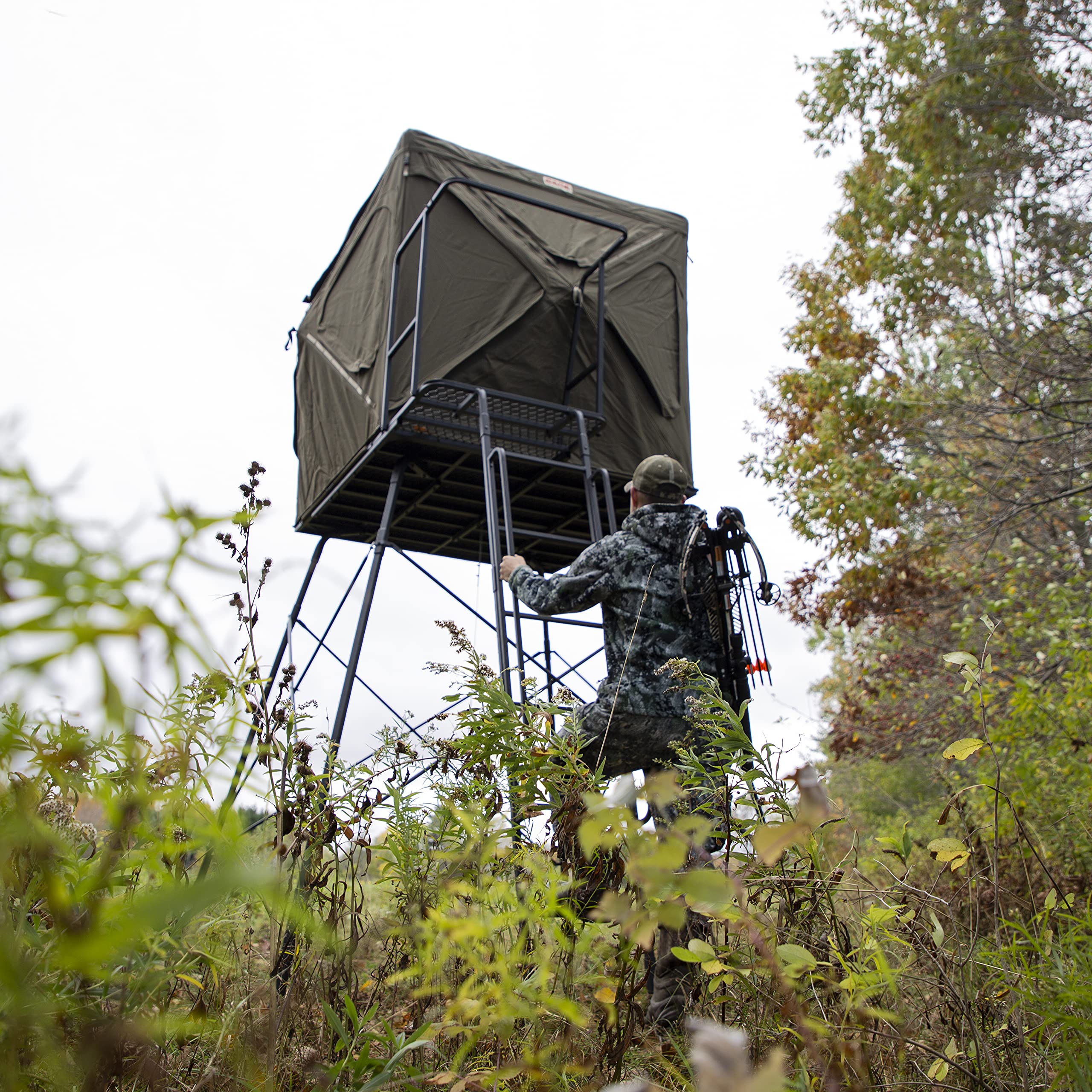 CAGE™ 8' Tower Permanent Hub Blinds, Hunting Tower, 66" x 66" Platform, 800 lb. Capacity, Easy To Assemble, Heavy-Duty Steel Mesh, 66" x 66". CTR3008
