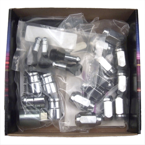 Chrome Cone Seat McGard Wheel Installation Kit (1/2" - 20 Thread Size) - for 6 Lug Wheels, 20 Lug Nuts / 4 Locks / 1 Key / 1 Storage Pouch