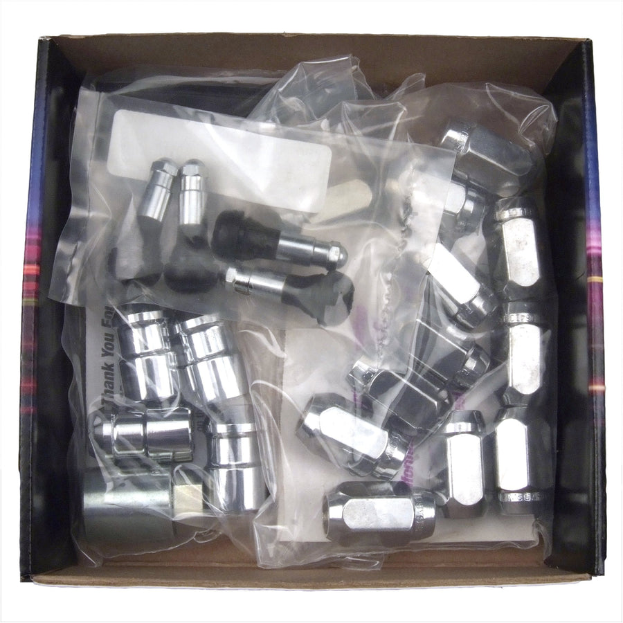 Chrome Cone Seat McGard Wheel Installation Kit (1/2" - 20 Thread Size) - for 6 Lug Wheels, 20 Lug Nuts / 4 Locks / 1 Key / 1 Storage Pouch