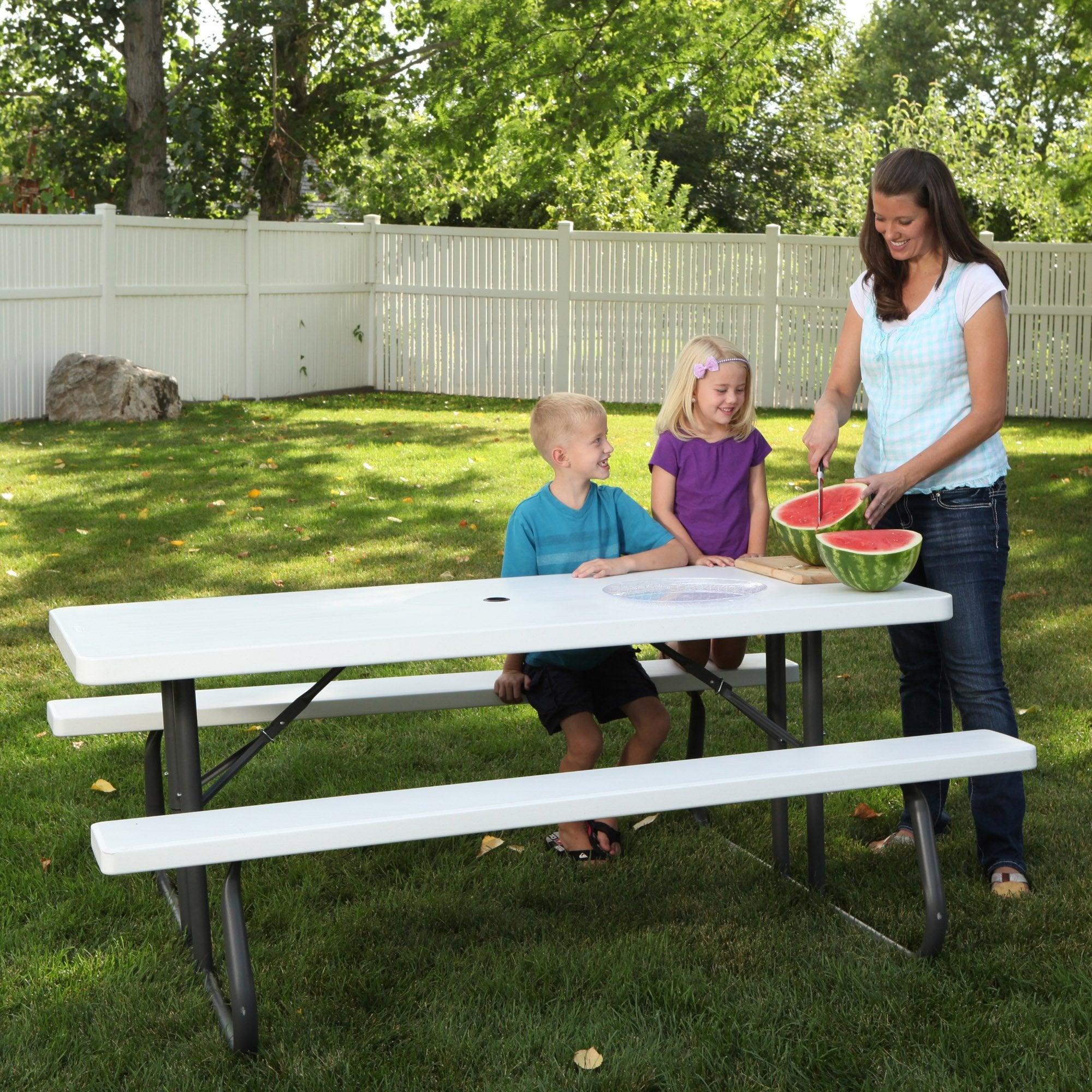 80215 LIFETIME Folding Picnic Table, 6 Feet, White Granite