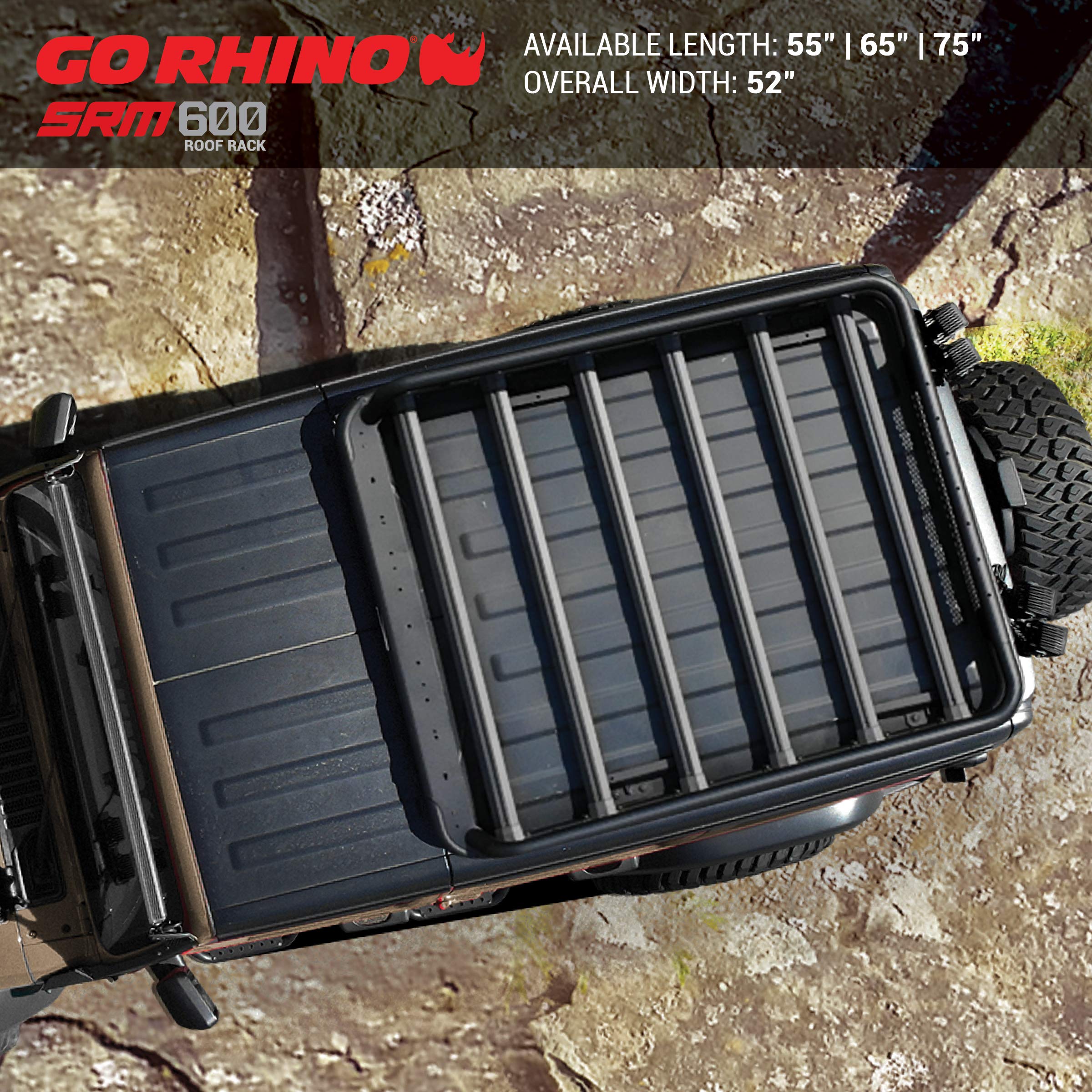 Go Rhino Roof Rack SRM 600 - Tubular Basket-Style Rack & Clamps | Aluminum, Textured Black, L: 65" x W: 52" | 5936065T