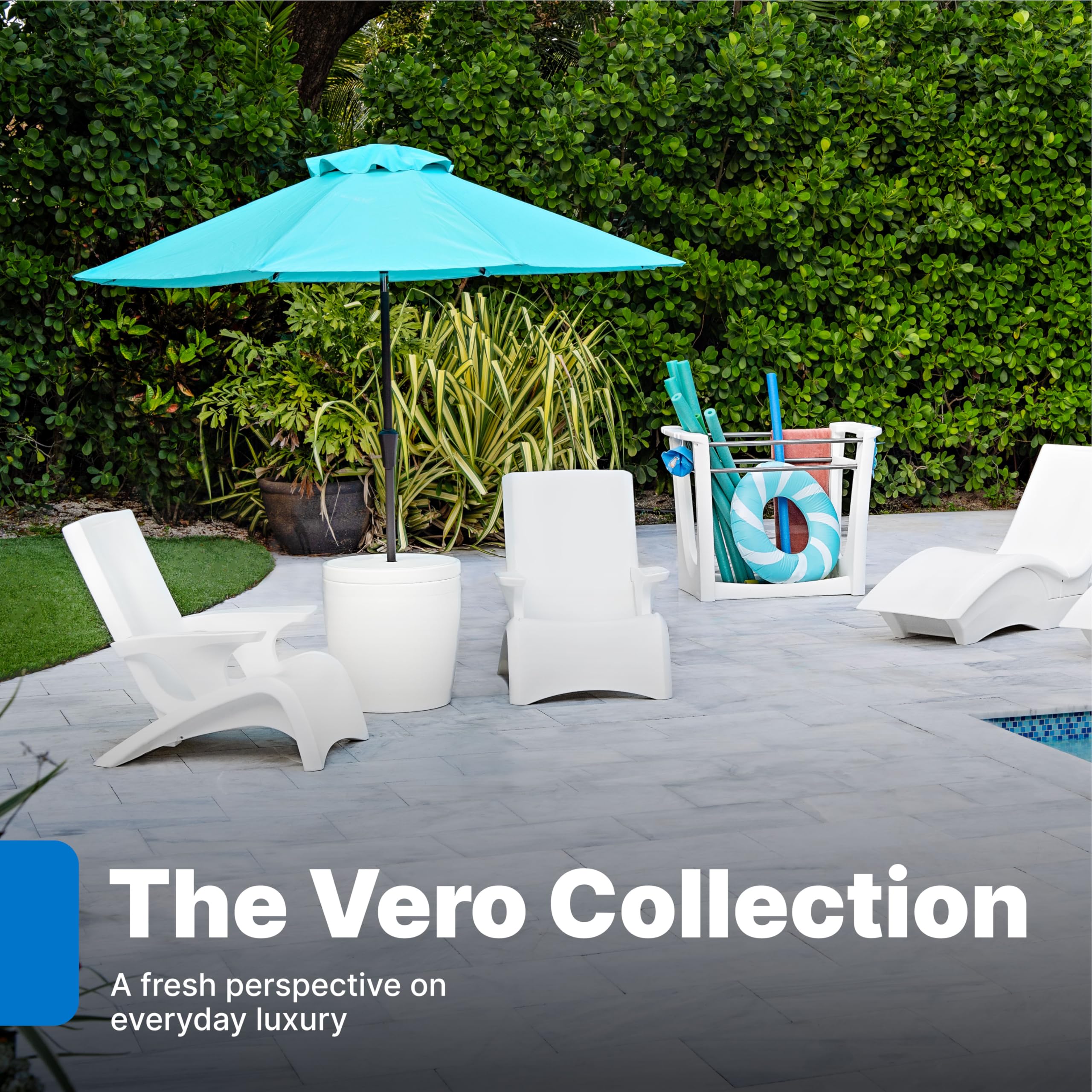 Vero Adirondack Chair Step2, Stylish Poolside Lounger, Fade-Resistant, Waterproof Patio Furniture for Sun Shelf, Use in Pools up to 9-Inches of Water, Weighted, White