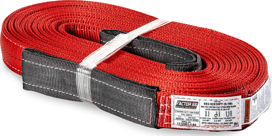 Double-Ply Factor 55 Standard Duty Tow Strap, 2" Width x 30' Length, 31,000 lbs. Maximum Breaking Strength