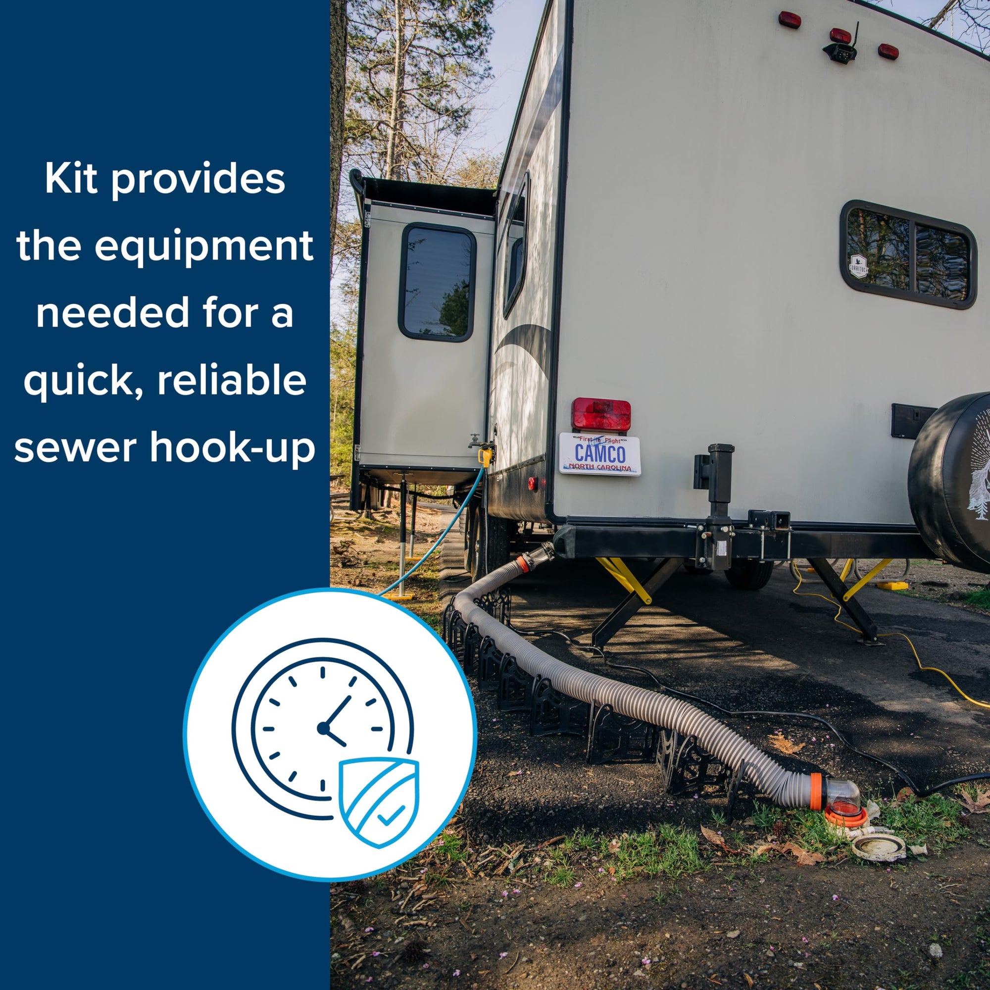 Camco 20-Ft Rhino X Camper/RV Sewer Hose Kit - (2) 10-Ft Heavy Duty RV Septic Hoses - Designed to Hold Shape & Stay in-Place - Includes 4-in-1 RV Adapter & 360° Swivel RV Sewer Hose Fittings (39390)