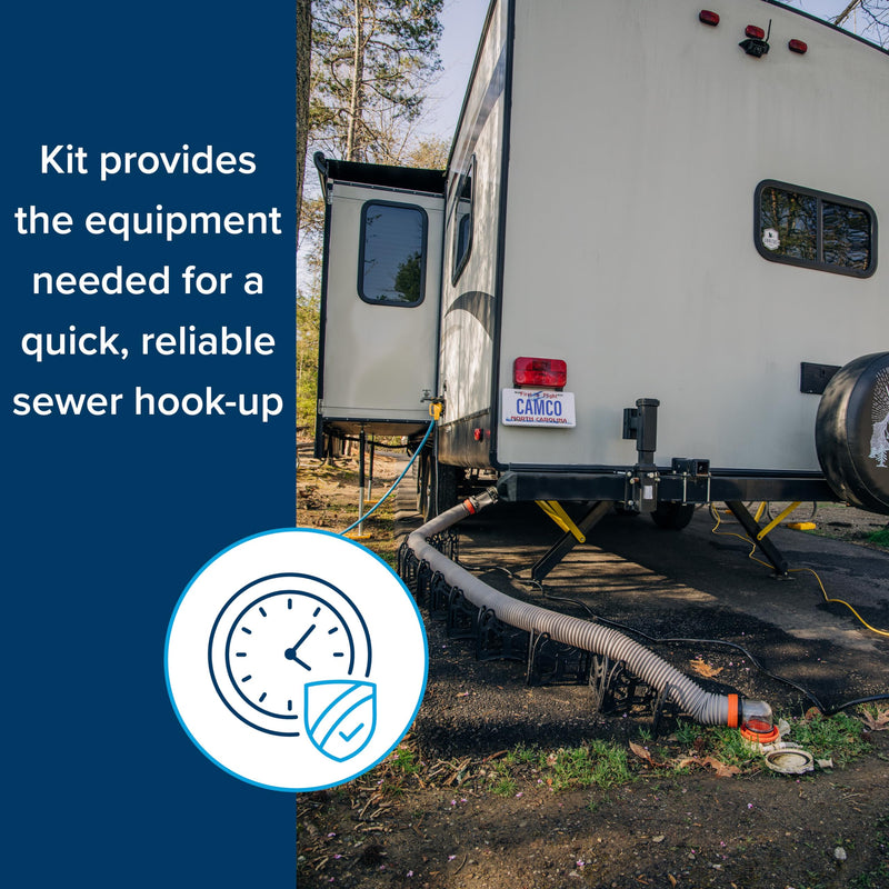 Camco 20-Ft Rhino X Camper/RV Sewer Hose Kit - (2) 10-Ft Heavy Duty RV Septic Hoses - Designed to Hold Shape & Stay in-Place - Includes 4-in-1 RV Adapter & 360° Swivel RV Sewer Hose Fittings (39390)