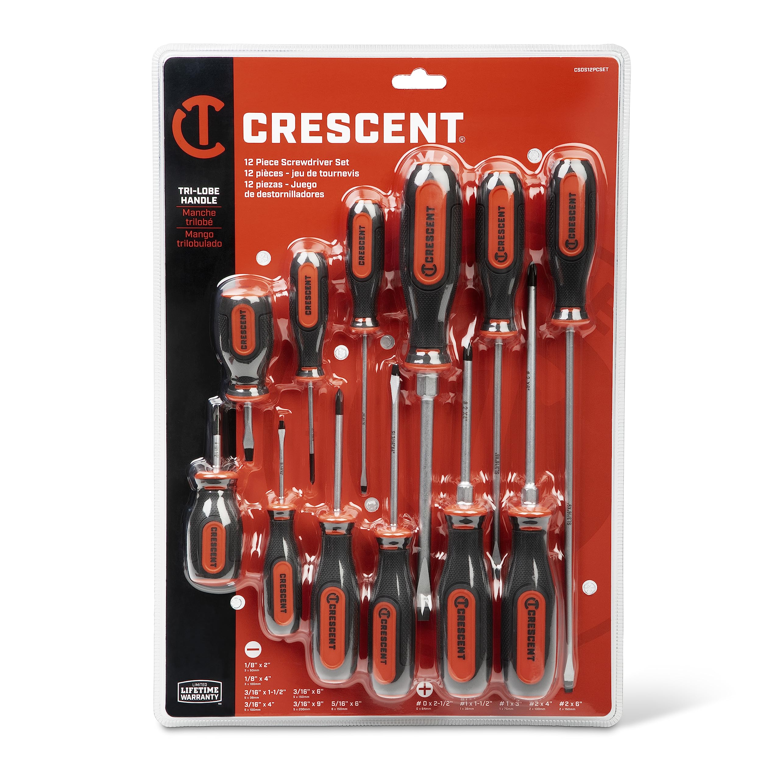 12 Pc. Crescent Dual Material Screwdriver Set with Phillips and Slotted Screwdrivers - CSDS12PCSET
