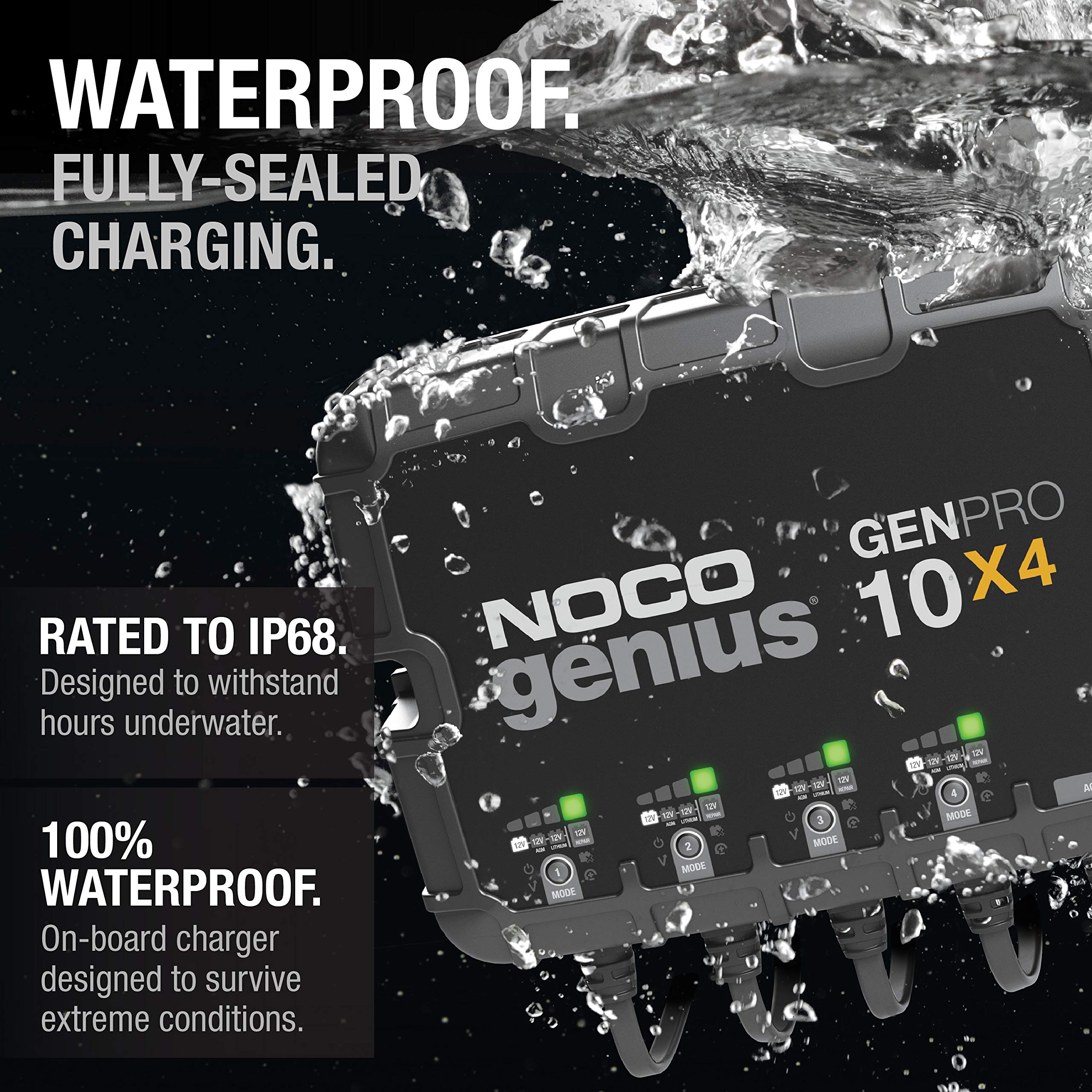 GENPRO10X4 NOCO Genius: 40A Onboard Battery Charger - 10A Per Bank, 12V Waterproof Marine Charger with Overcharge Protection & Temperature Compensation – for Lead-Acid & Lithium Batteries