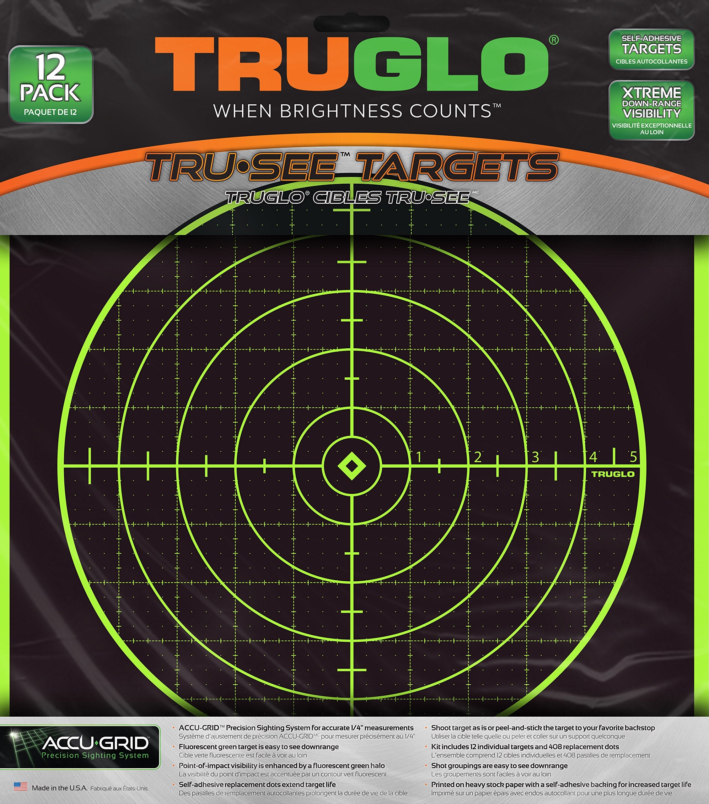 12X12 TRUGLO Tru-See Bright Fluorescent 100 Yard Self-Adhesive High-Visible Reactive Splatter Targets, 12-Pack/Green