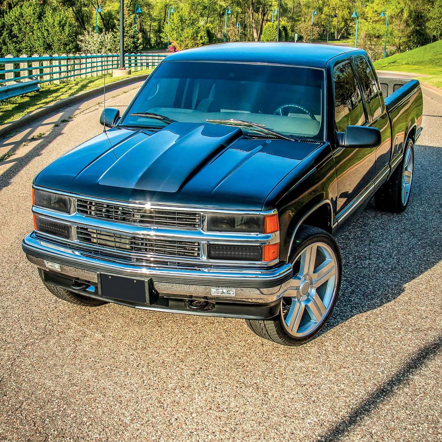 Smoke Spec-D Tuning Headlights w/LED Light Bar Compatible with 1988-1998 Chevy GMC C10 C/K 1500 2500 3500, Suburban, Tahoe, Silverado, Sierra, L+R Pair Head Light Lamp Assembly