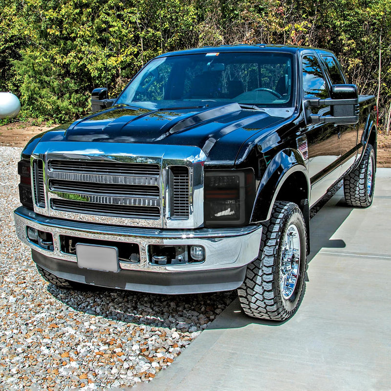 Black Smoke SPEC-D TUNING Factory Style Headlights with Sequential LED Turn Signal Compatible with 2008-2010 Ford F-250, F-350, F-450, F-550 Super Duty, Left + Right Pair Headlamps Assembly