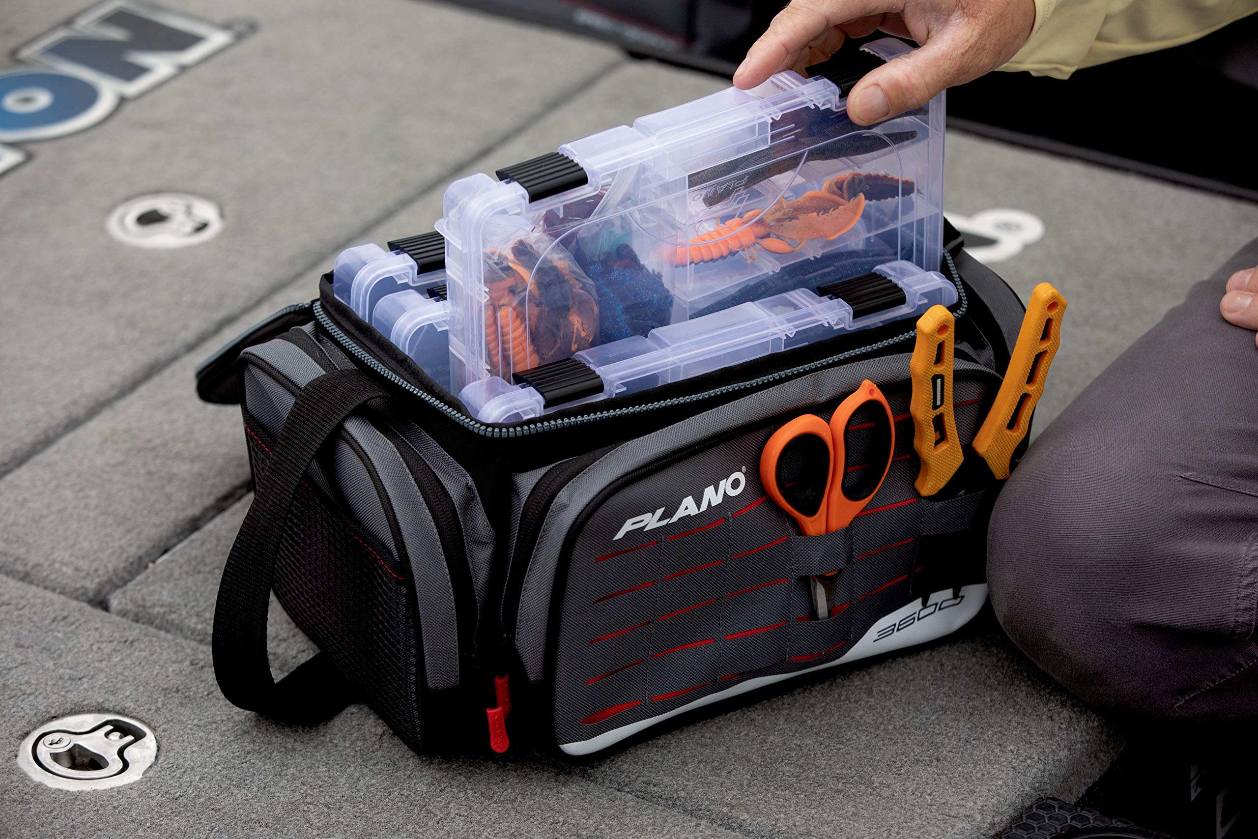 Plano 3600 Weekend Series Tackle Case, Medium, Gray Fabric, Includes 2 Stowaway Utility Storage Boxes for Fishing Baits & Lures, Premium Soft Fishing Storage