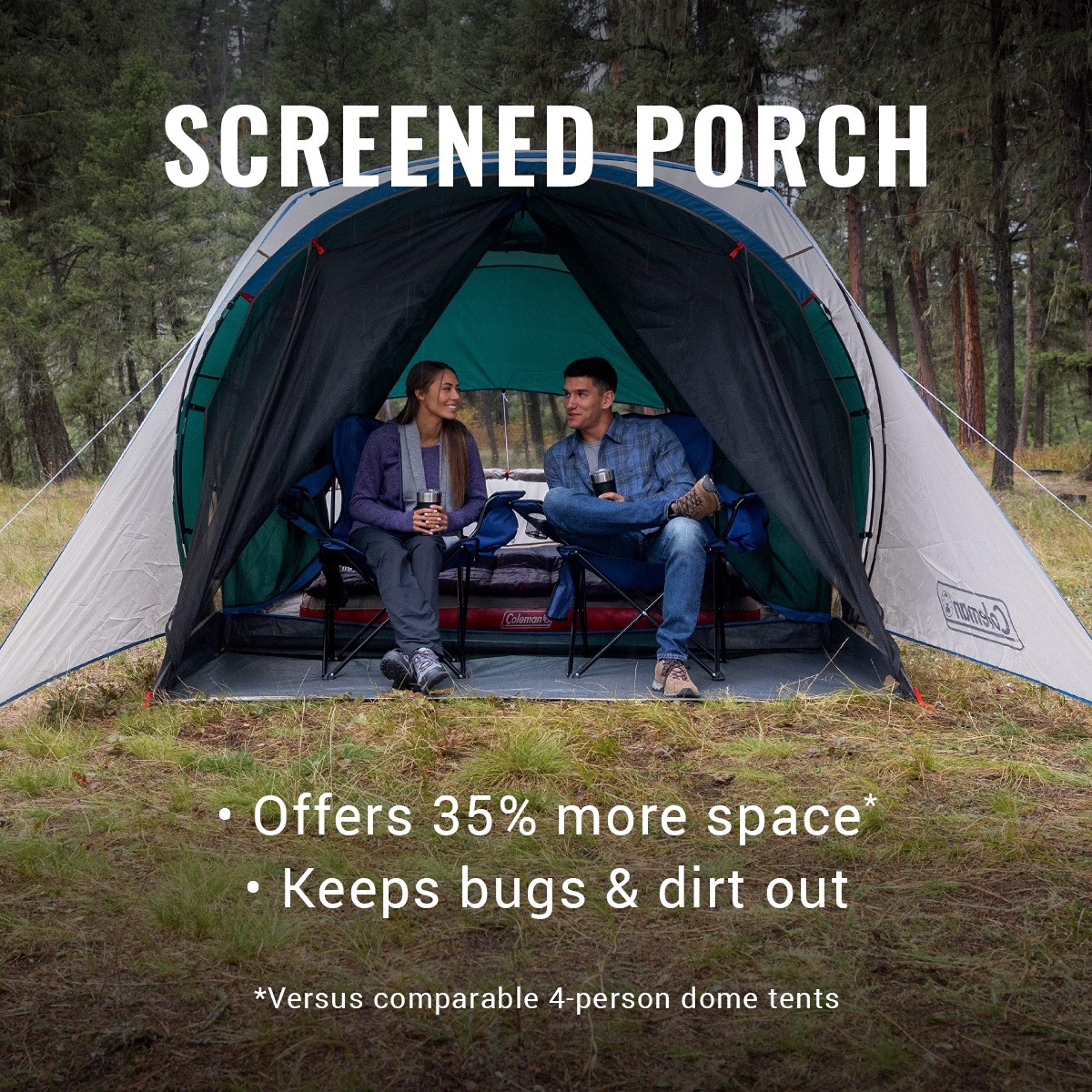 Coleman Camping Tent with Screened Porch 4/6 Person Weatherproof Tent Includes Rainfly Carry Bag Extra Storage and 10 Minute Setup