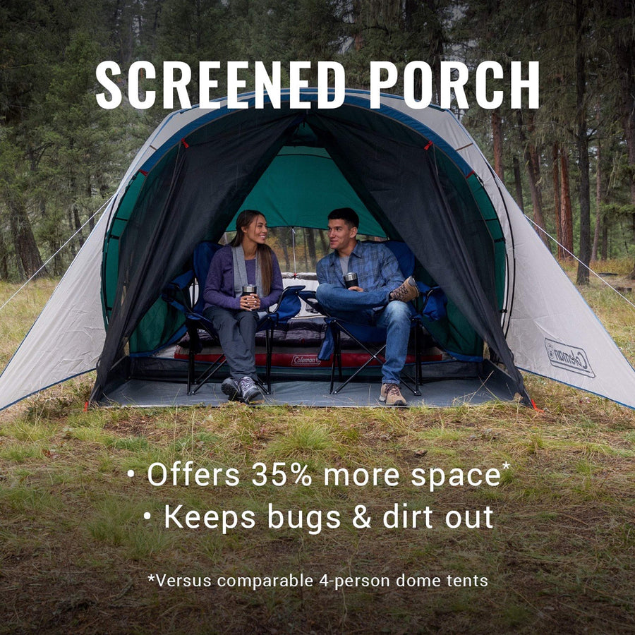 Coleman Camping Tent with Screened Porch 4/6 Person Weatherproof Tent Includes Rainfly Carry Bag Extra Storage and 10 Minute Setup