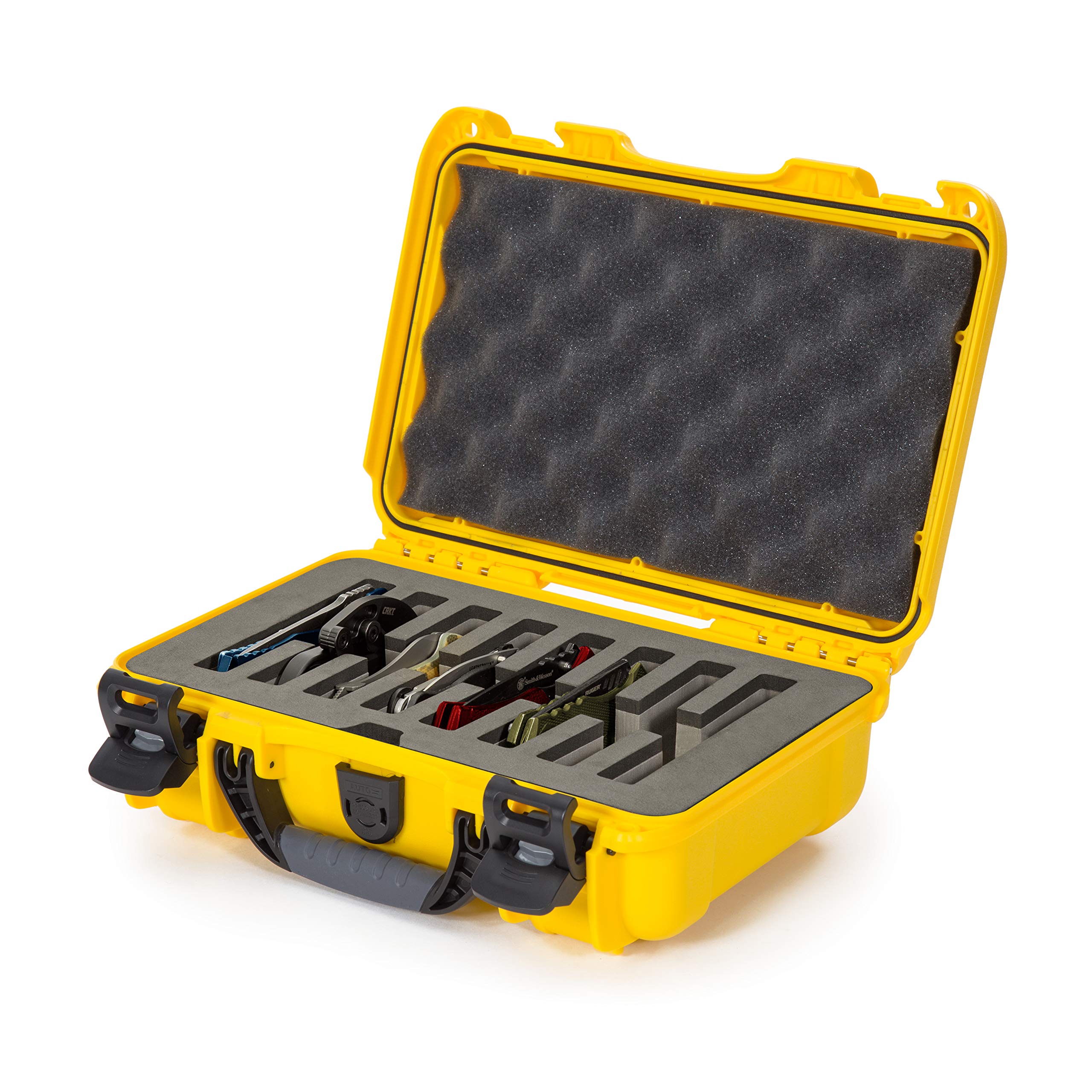 Waterproof Nanuk 909 Hard Case with Custom Foam Insert for 8 Pocket Knives, Yellow