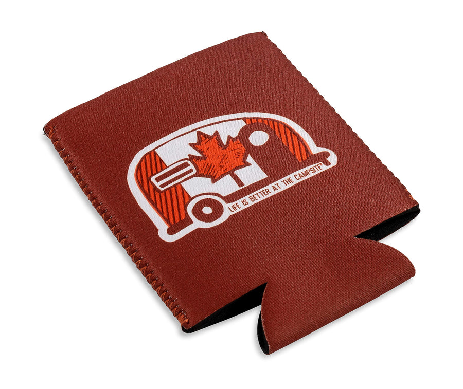 Cozie Can Cooler Camco Life is Better at The Campsite | Features Unique Canadian Flag Mini Camper/RV Themed Design & Soft Neoprene Material | Fits 12oz Cans (53373)