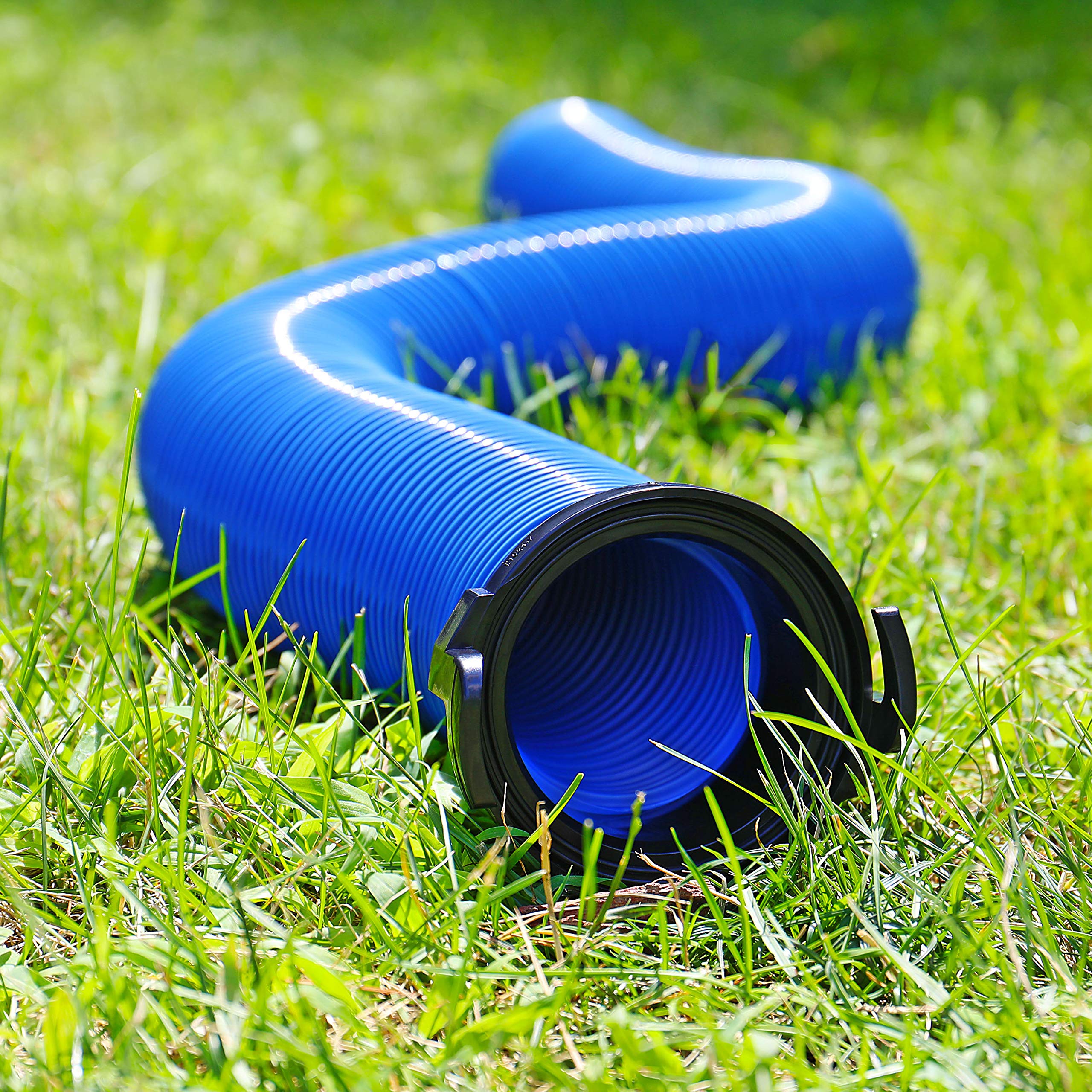 Valterra D04-0121 Blue 20' Standard Bulk Quick Drain with Straight Hose Adapter, ( 1 fitting end only)