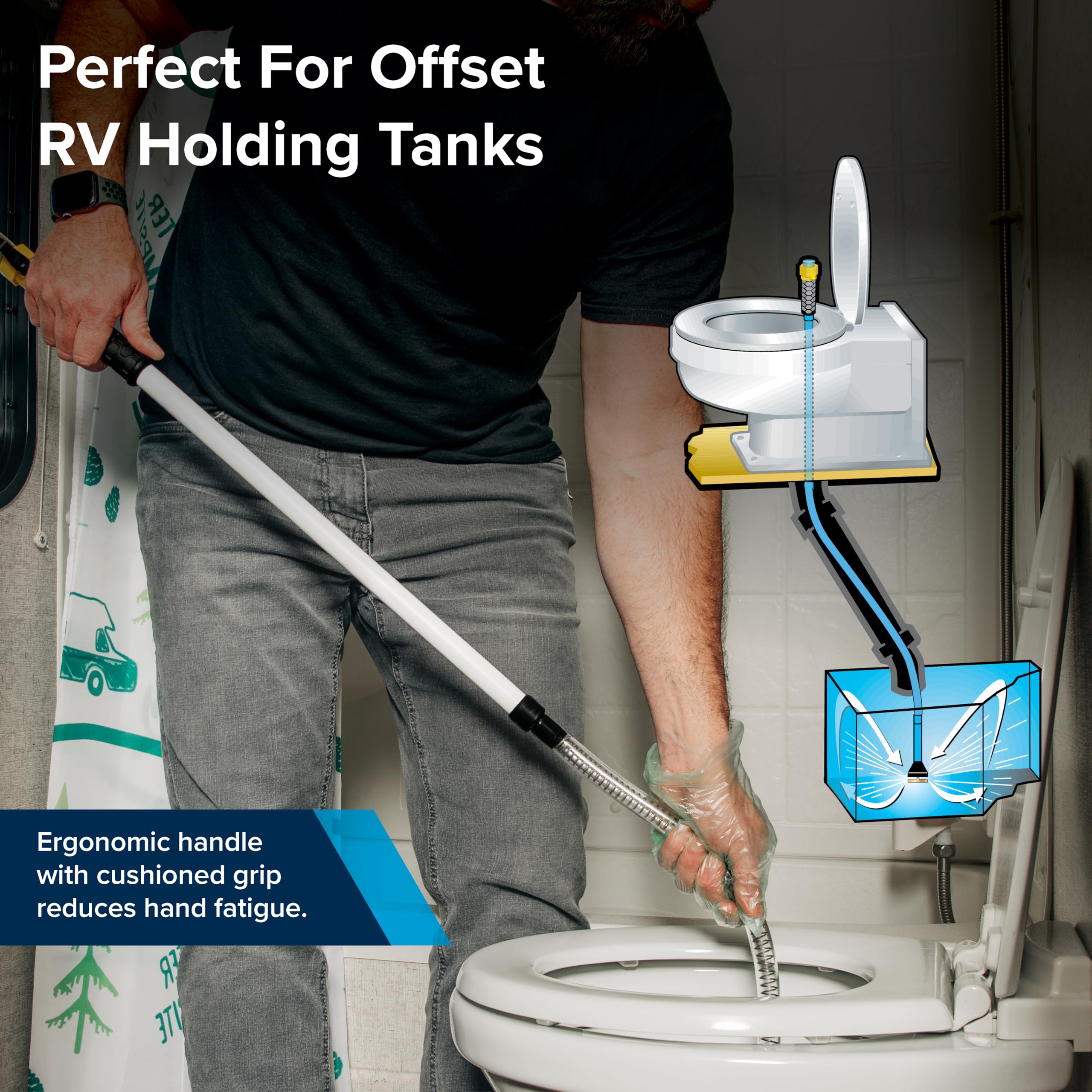 Camco Holding Tank RV Swivel Stik Rinser - Features Powerful Rotary Cleaning Action & 34-Inches of Flexible Reach - Equipped with 1/4 Turn Shutoff Valve & Ergonomic Easy Grip Handle (40074)